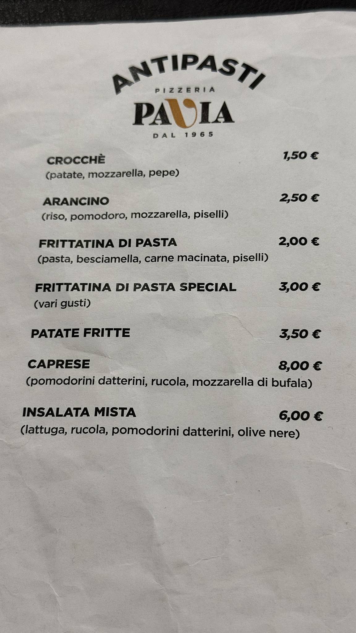 Menu di Pizzeria Pavia 