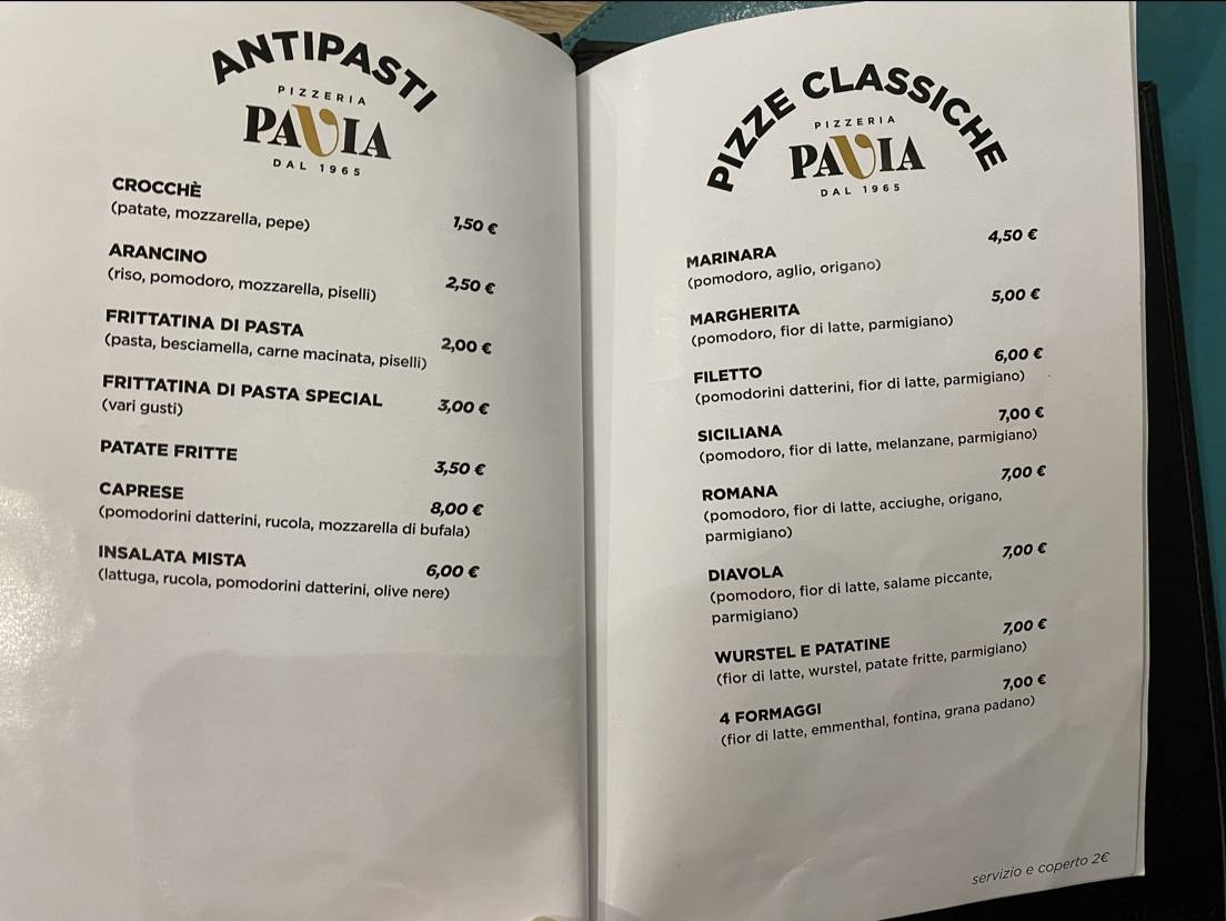 Menu di Pizzeria Pavia 