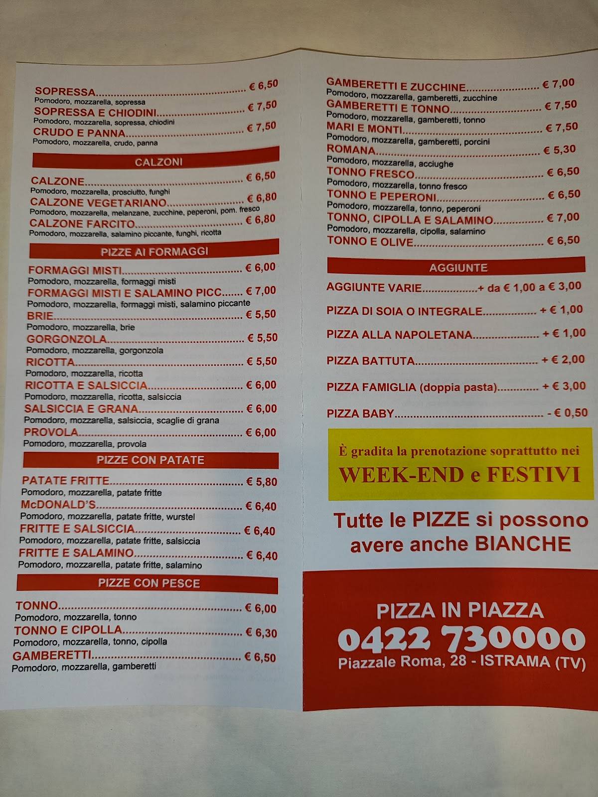Menu di Pizza In Piazza 
