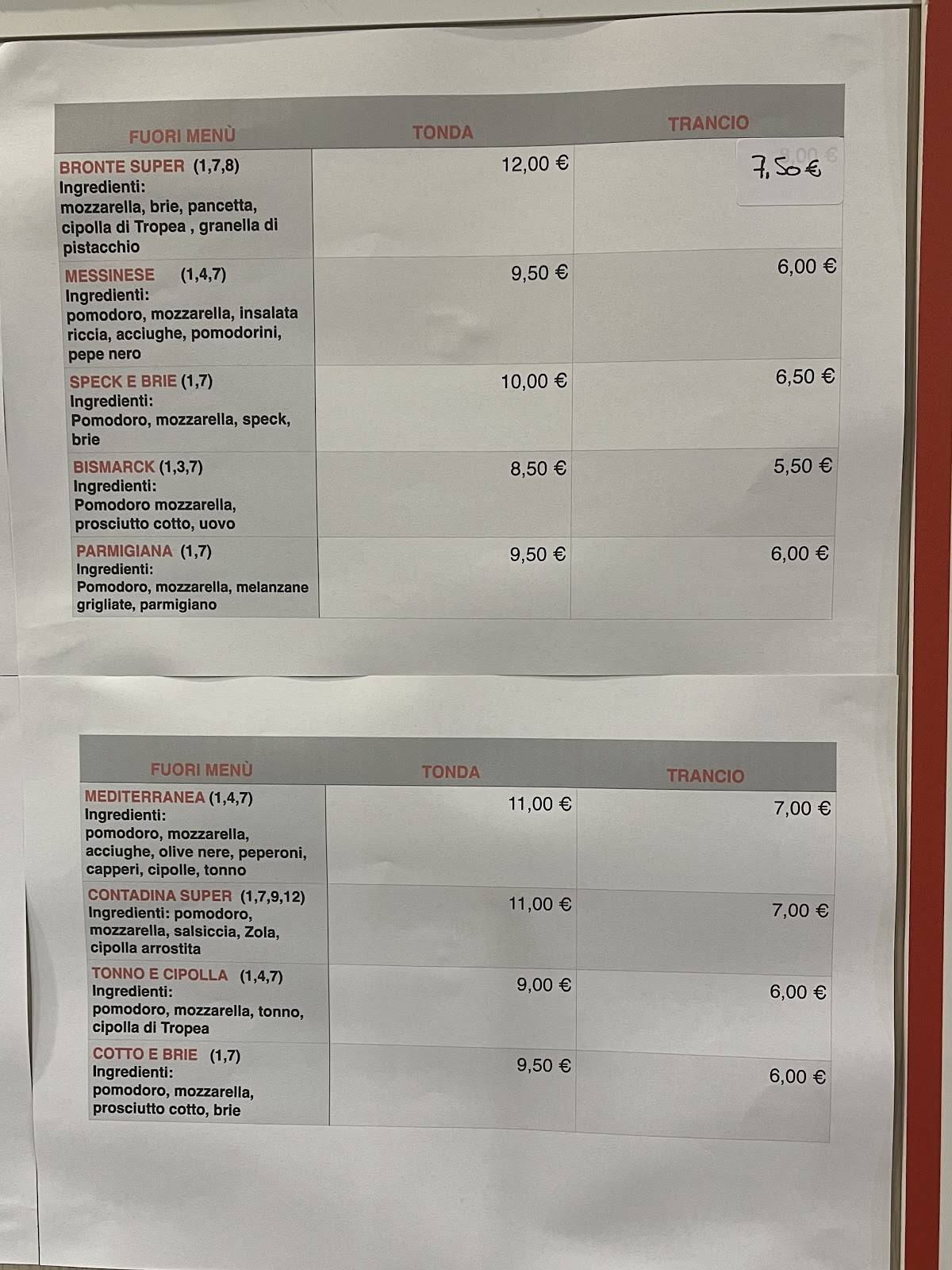 Menu di Pizzeria D'Asporto Hula-Hop 