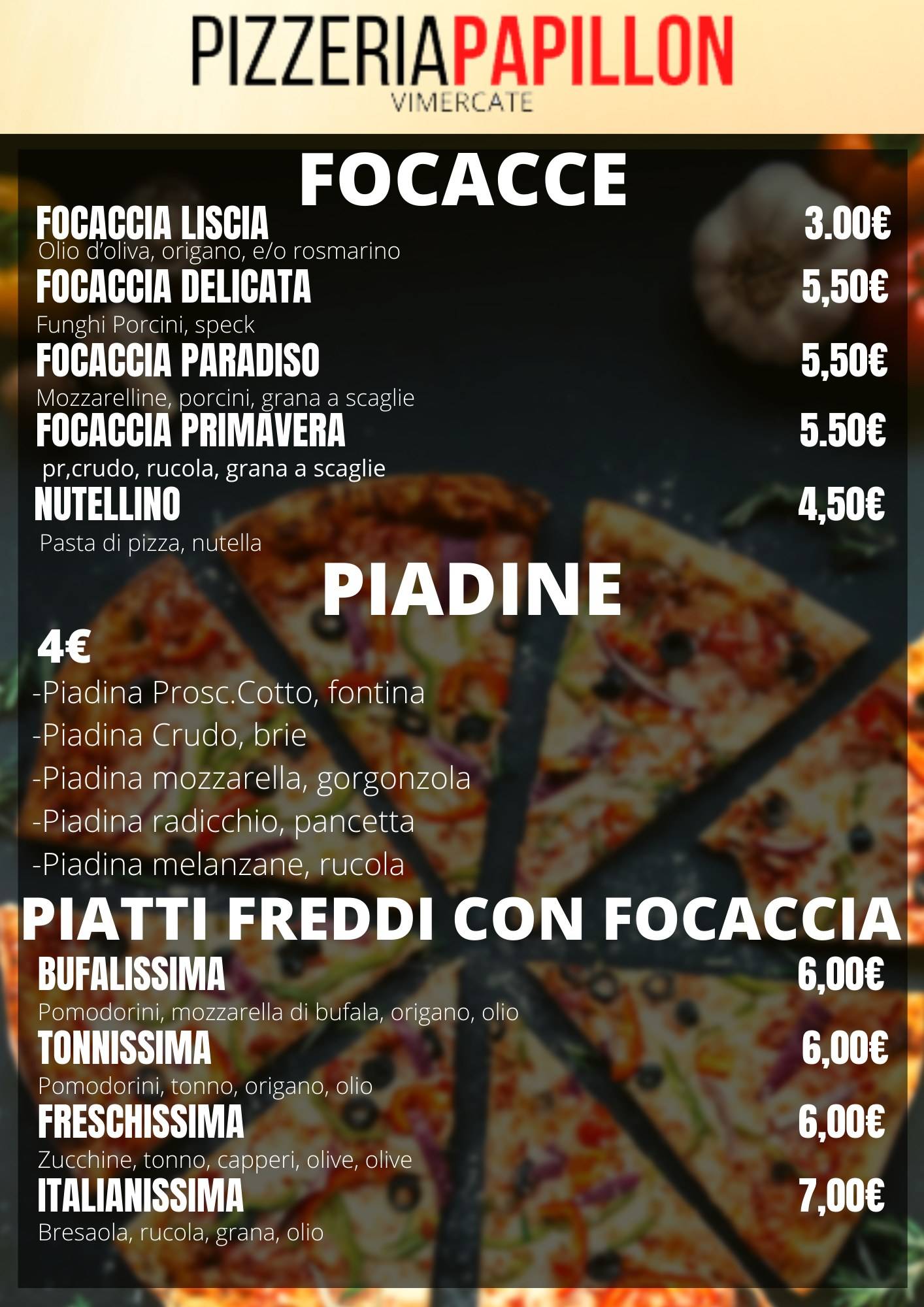 Menu di Pizzeria Papillon 