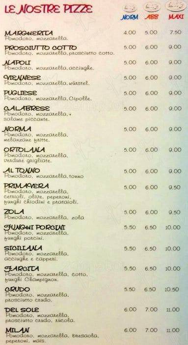 Menu di Pizzeria del Sole 