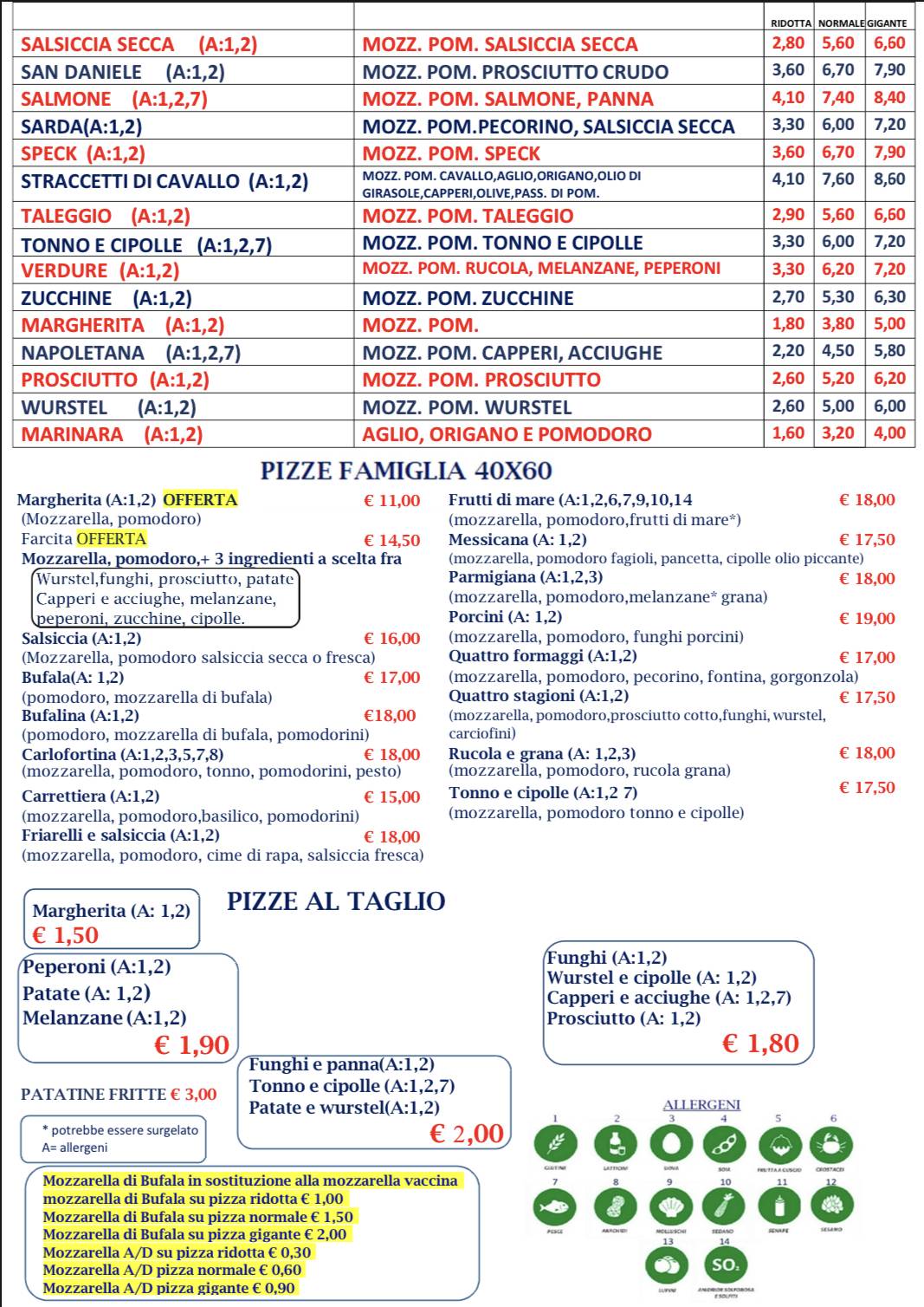 Menu di Pizzeria Paluna Di Figus E. 