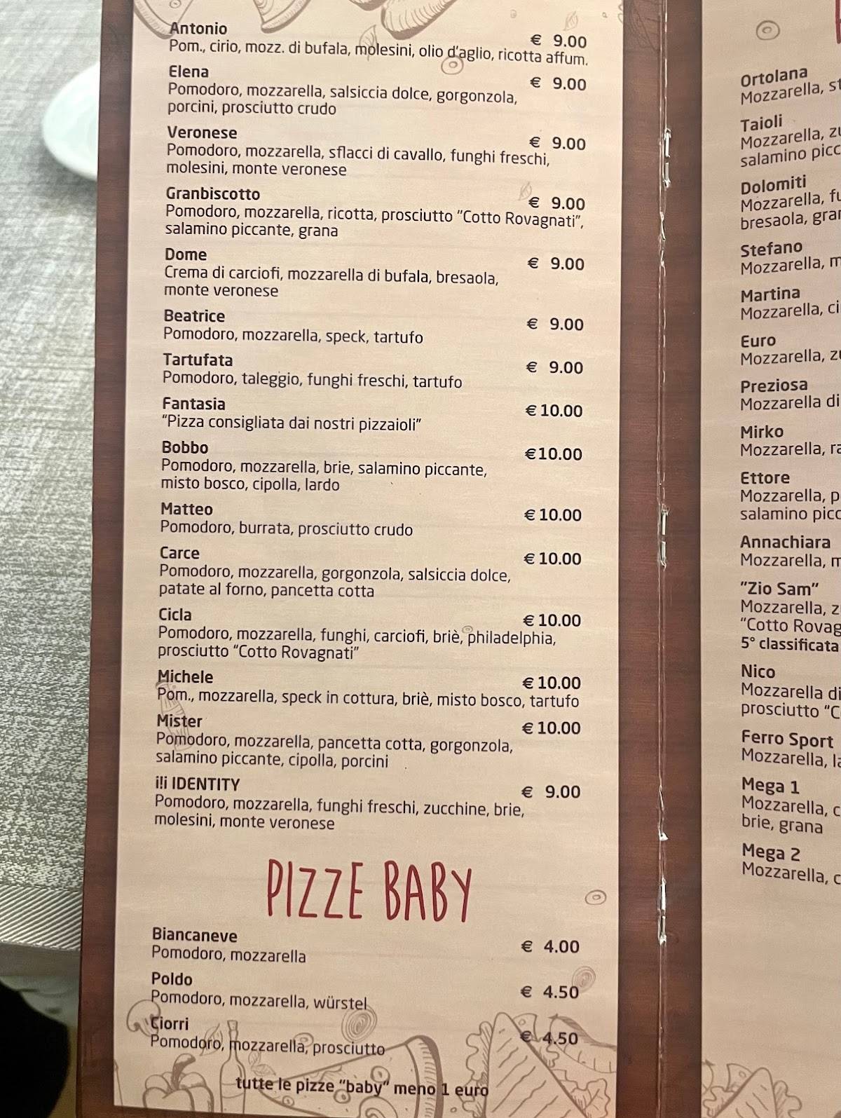 Menu di Pizzeria Ristorante Lui E Lei 
