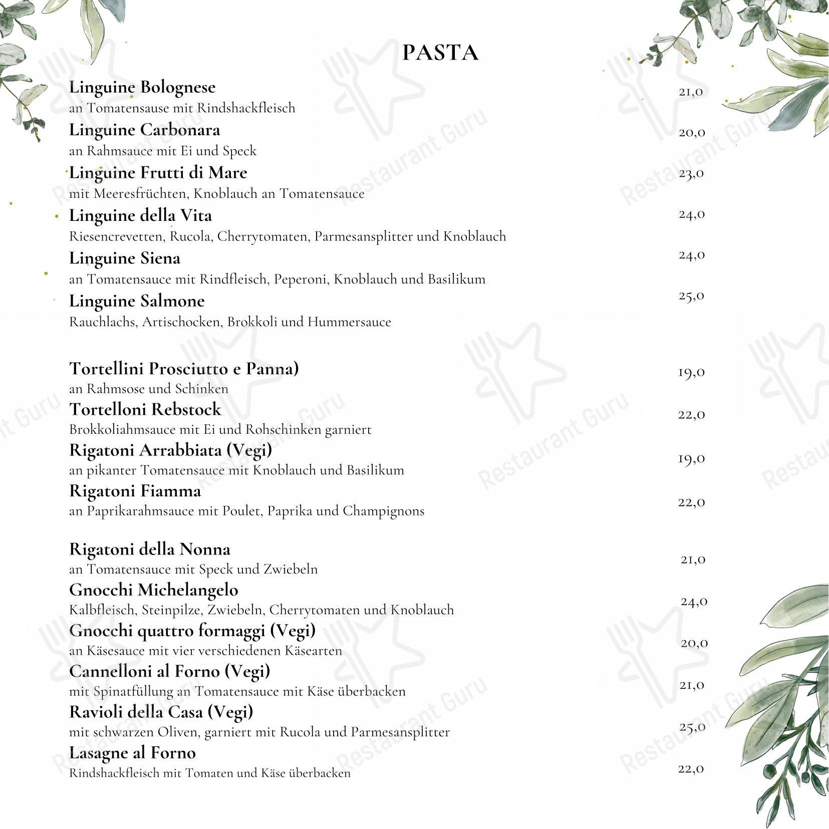 Menu per Pizzeria Rebstock pizzeria