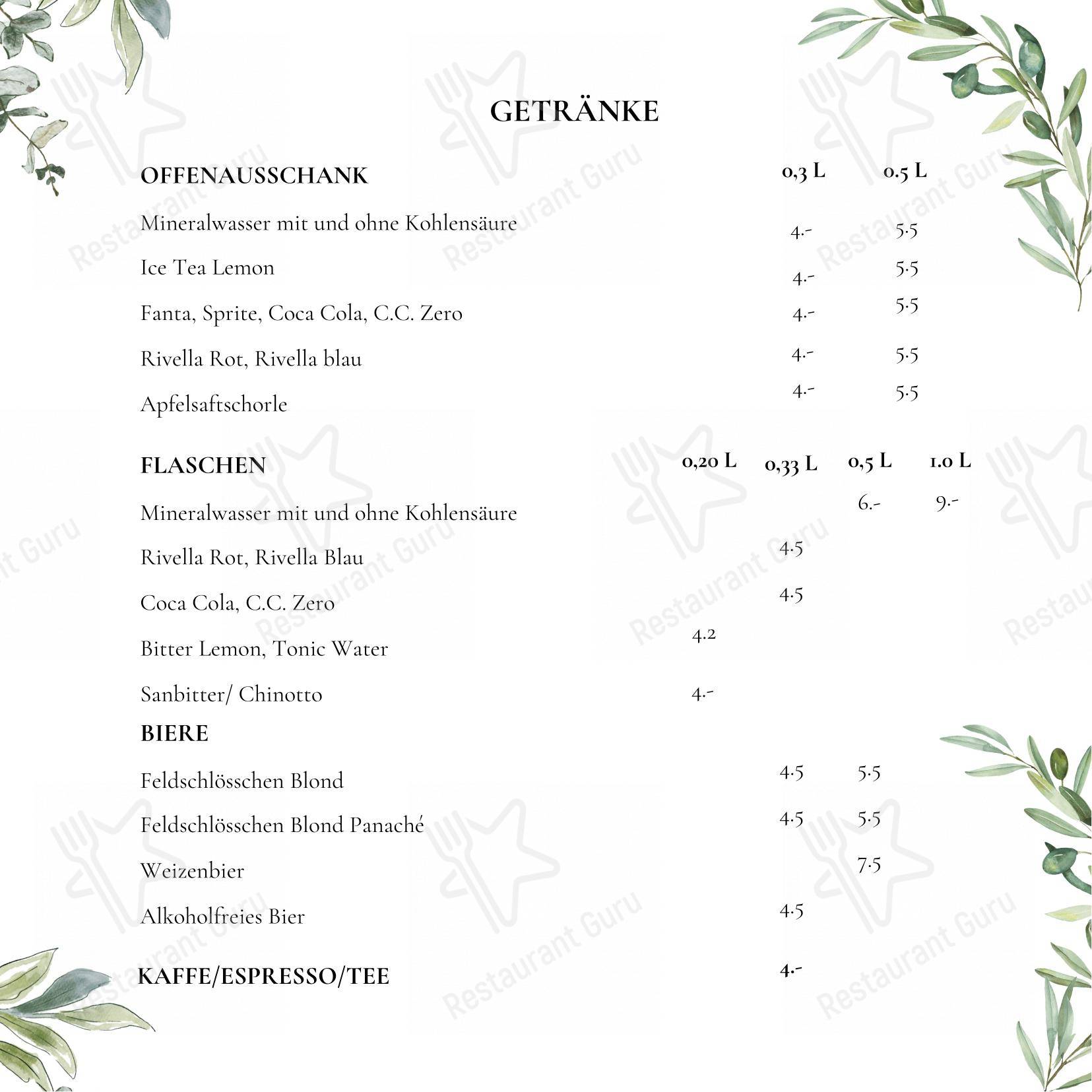 Pizzeria Rebstock in Neuhausen am Rheinfall - Menu