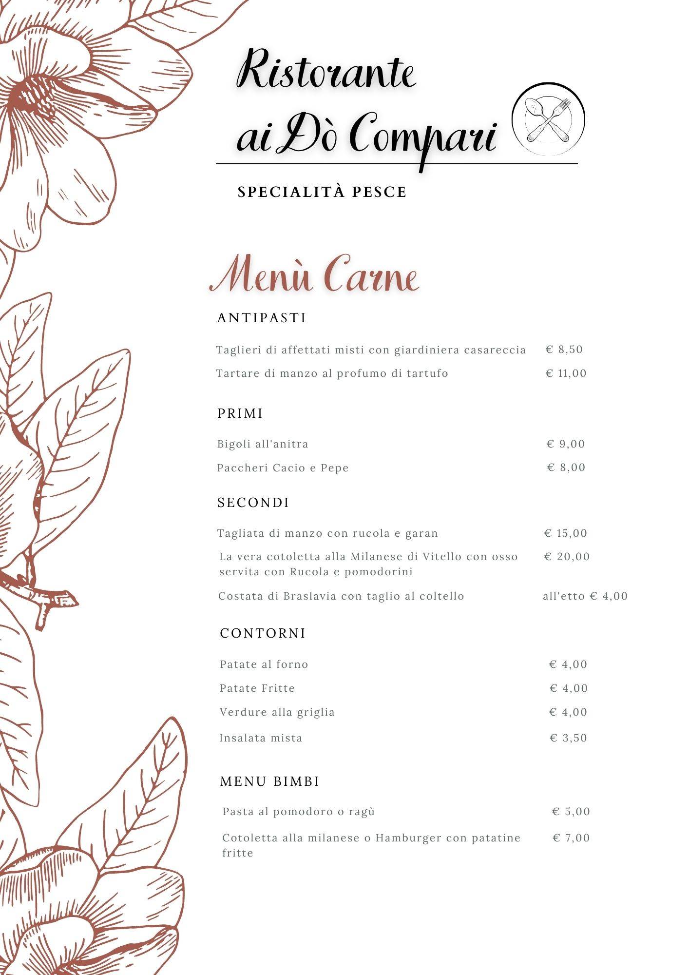 Menu di Ristorante Ai Dò Compari 