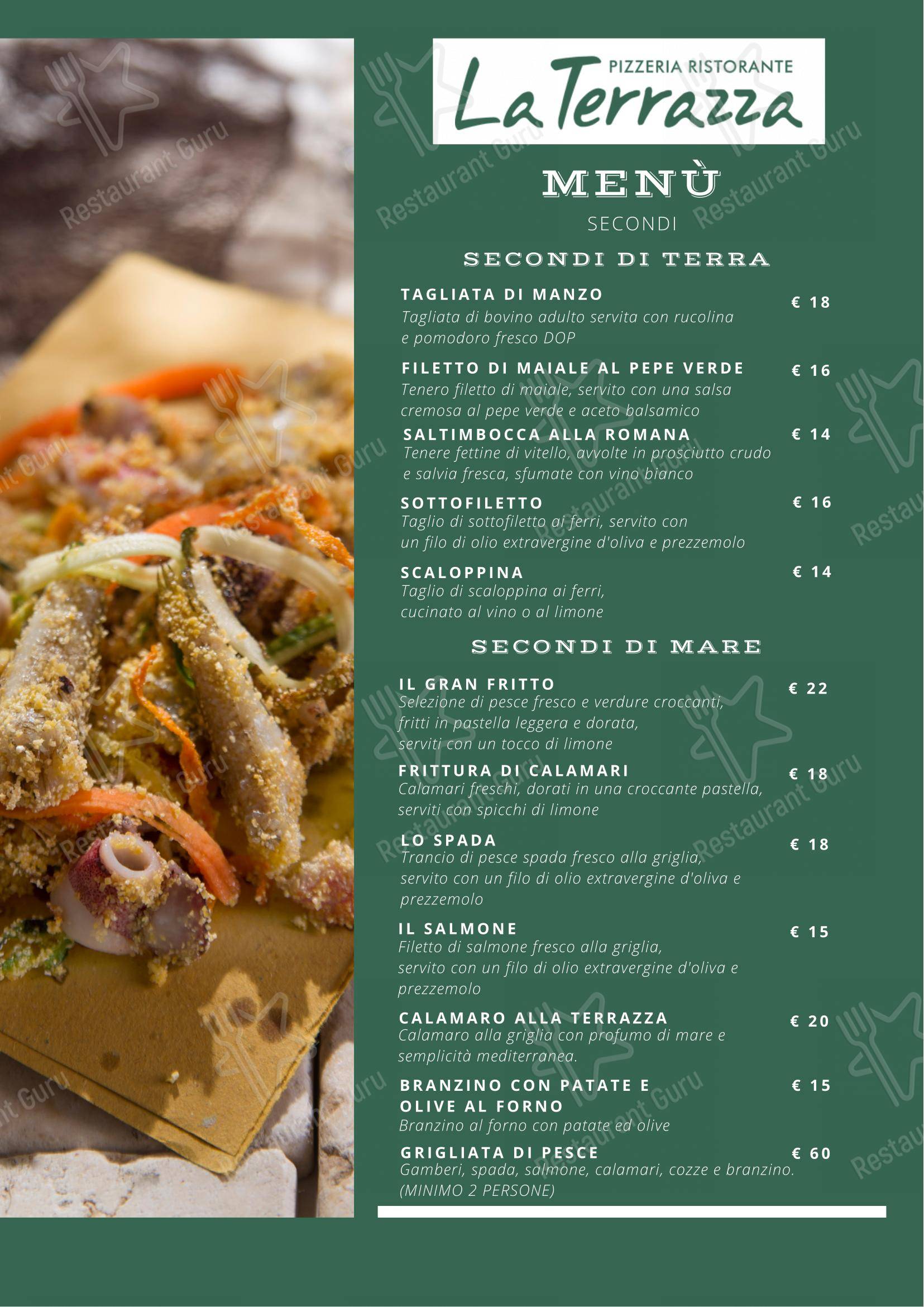Menu per Pizzeria Ristorante la terrazza in Carmagnola