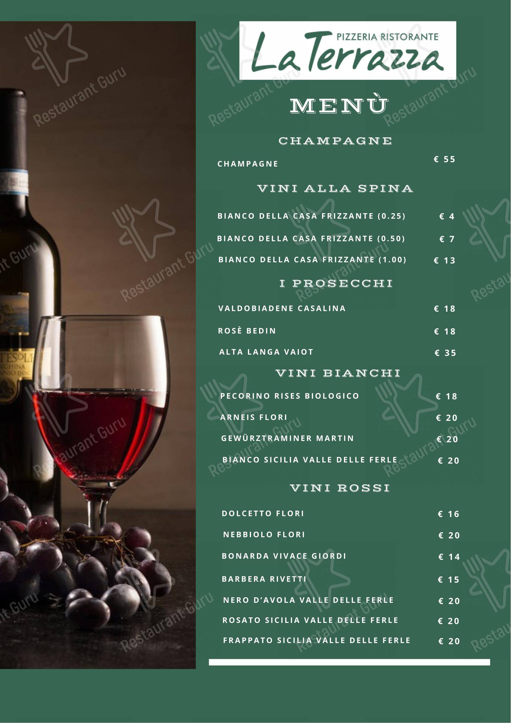 Pizzeria Ristorante la terrazza in Carmagnola - Menu