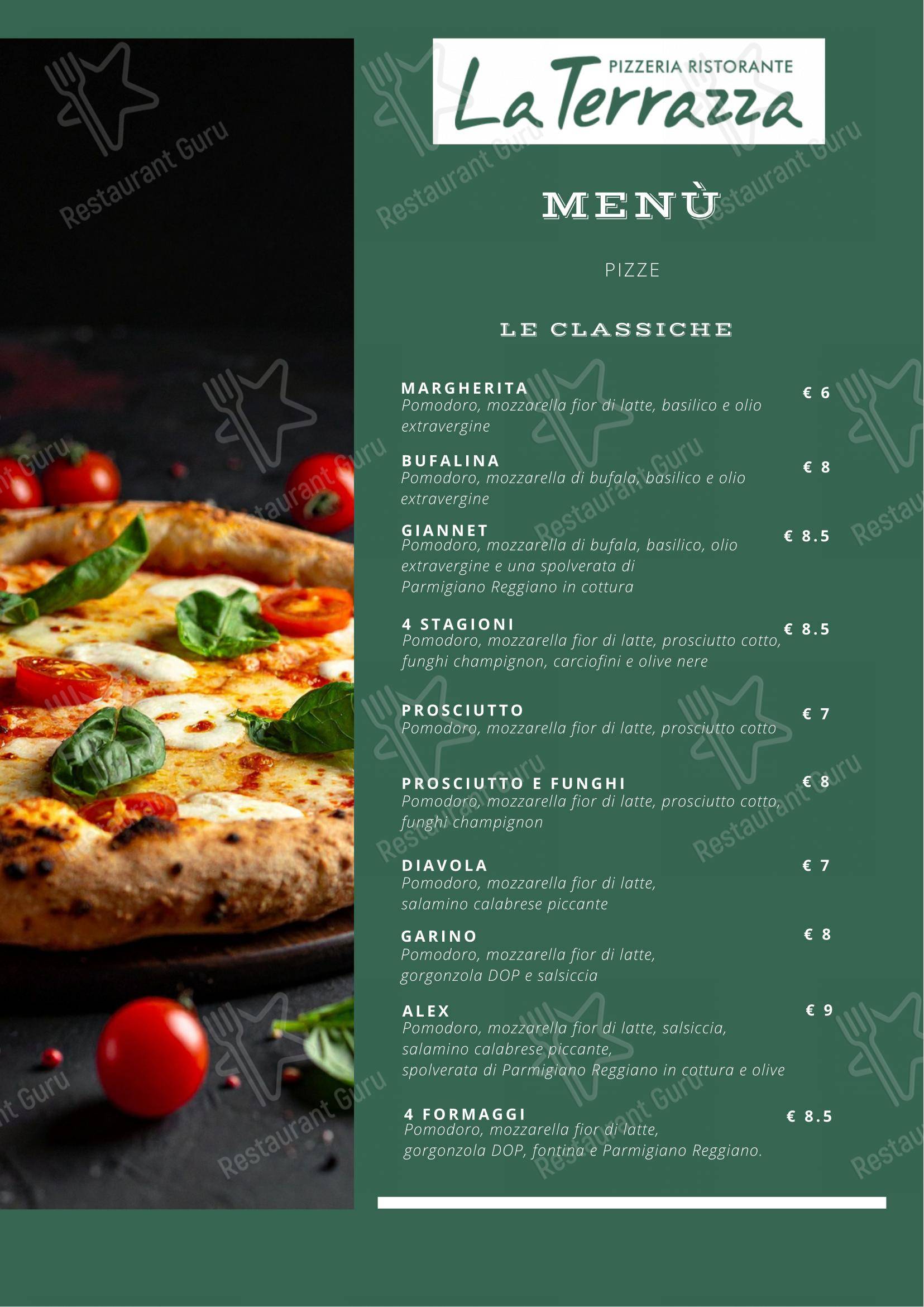 Menu per Pizzeria Ristorante la terrazza in Carmagnola