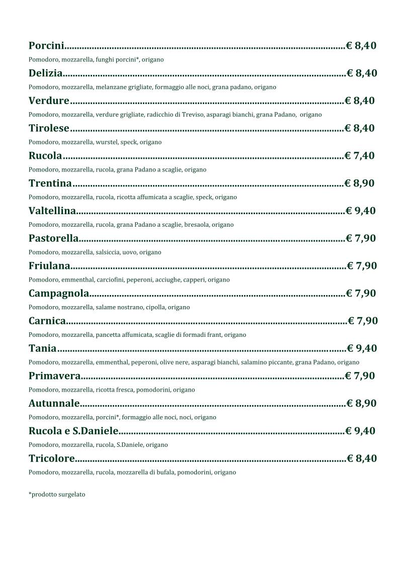 Menu di Pizzeria Trattoria Al Parini 