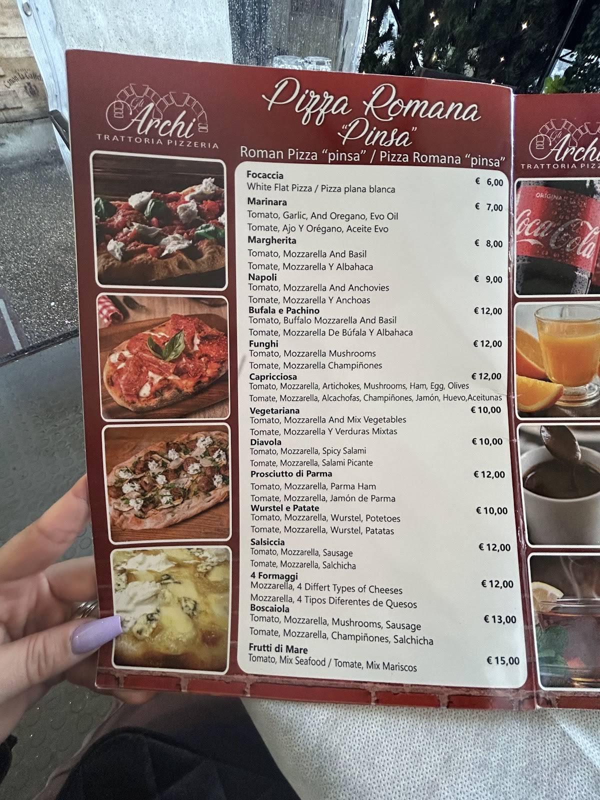 Menu di Trattoria Pizzeria Gli Archi 