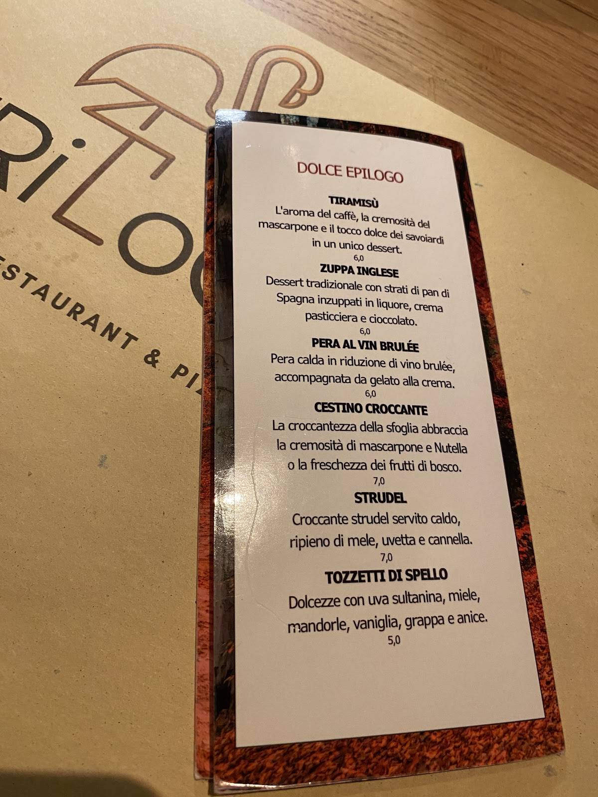 Menu di Trilogy Restaurant & Pizza 