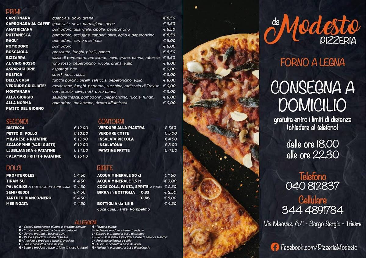 Menu di Pizzeria da modesto di Trieste 