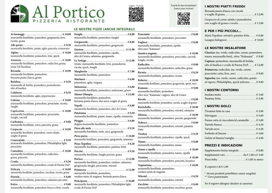 Menu di Pizzeria ristorante "Al Portico" 