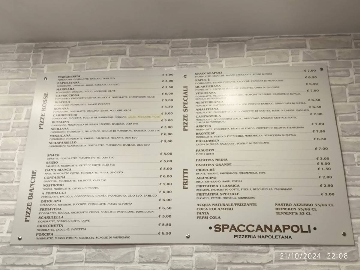Menu di Pizzeria spaccanapoli 