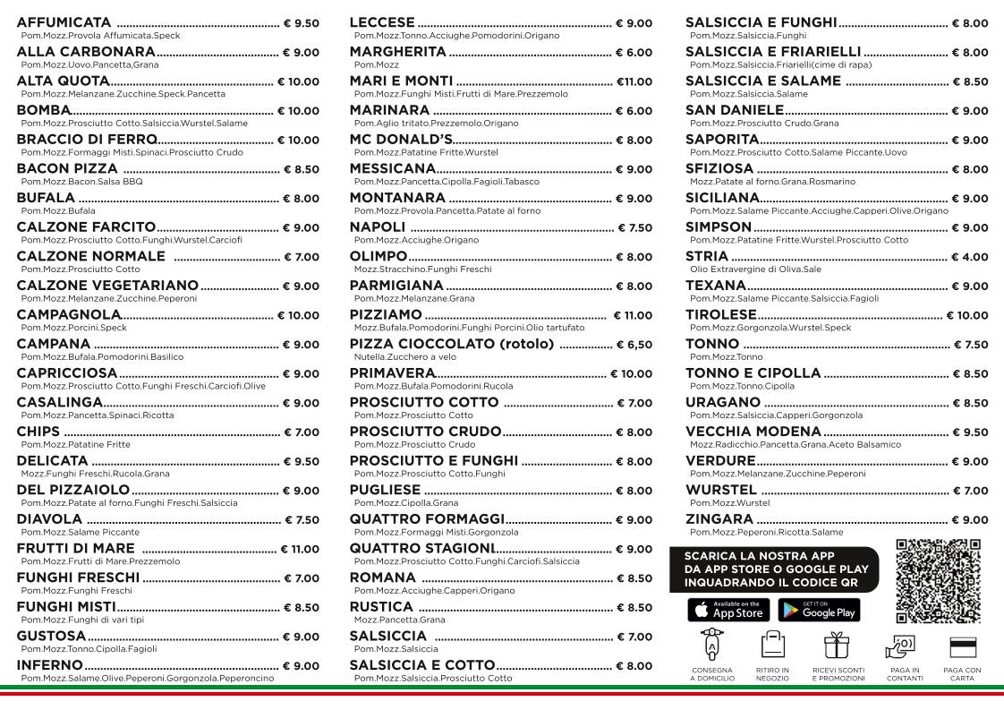 Menu di Pizziamo +1 Albareto 