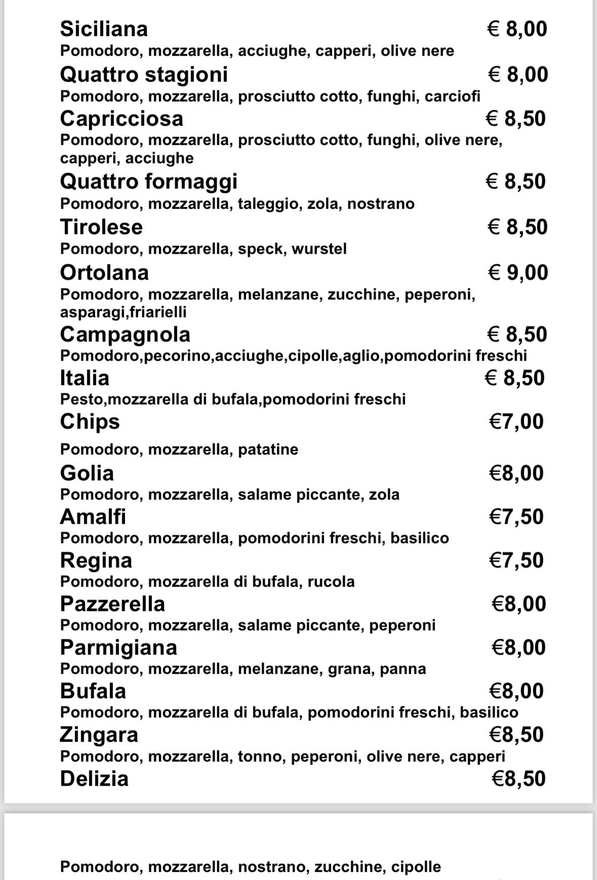 Menu di Pizzicotto 