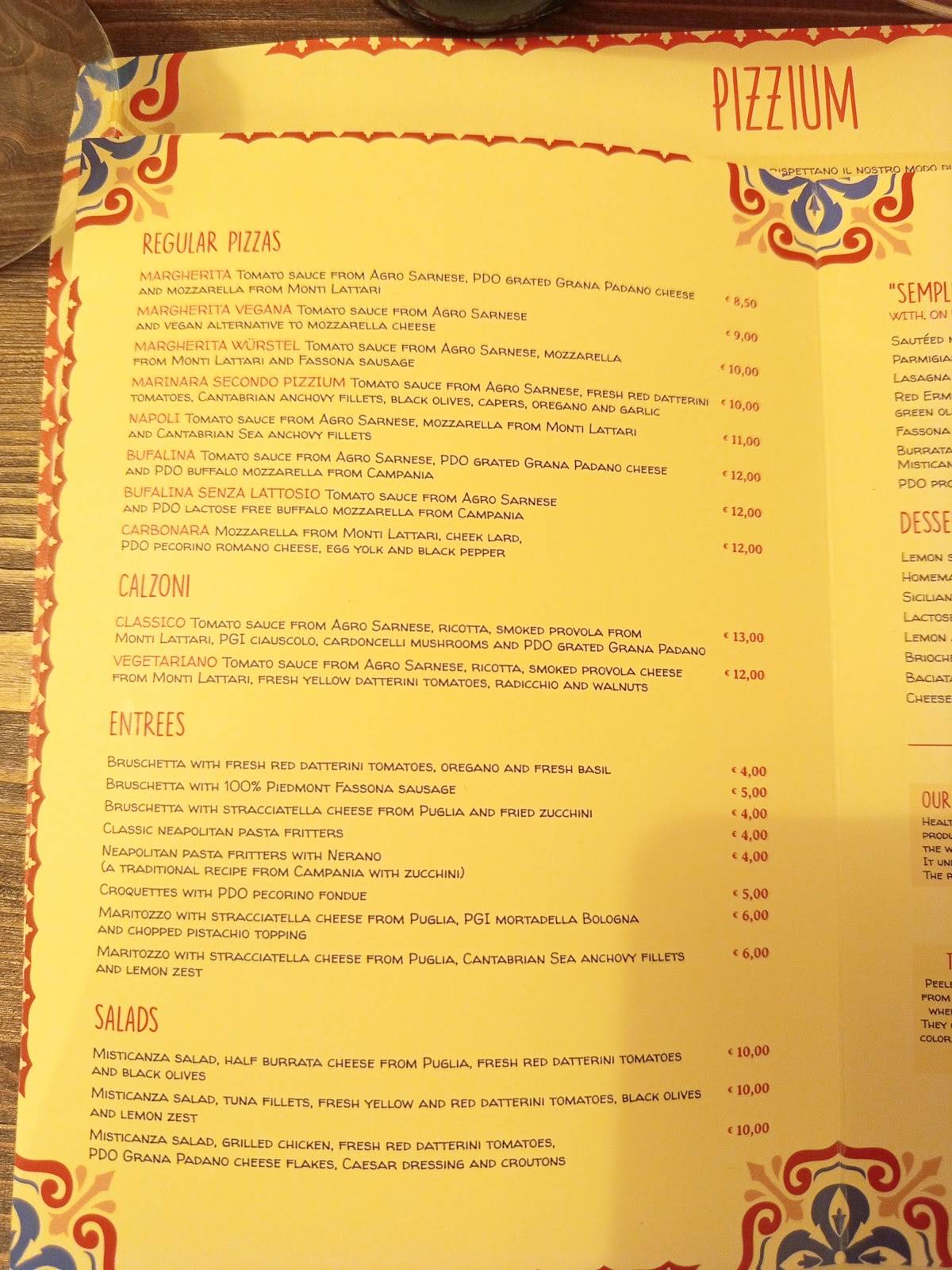 Menu di Pizzium 