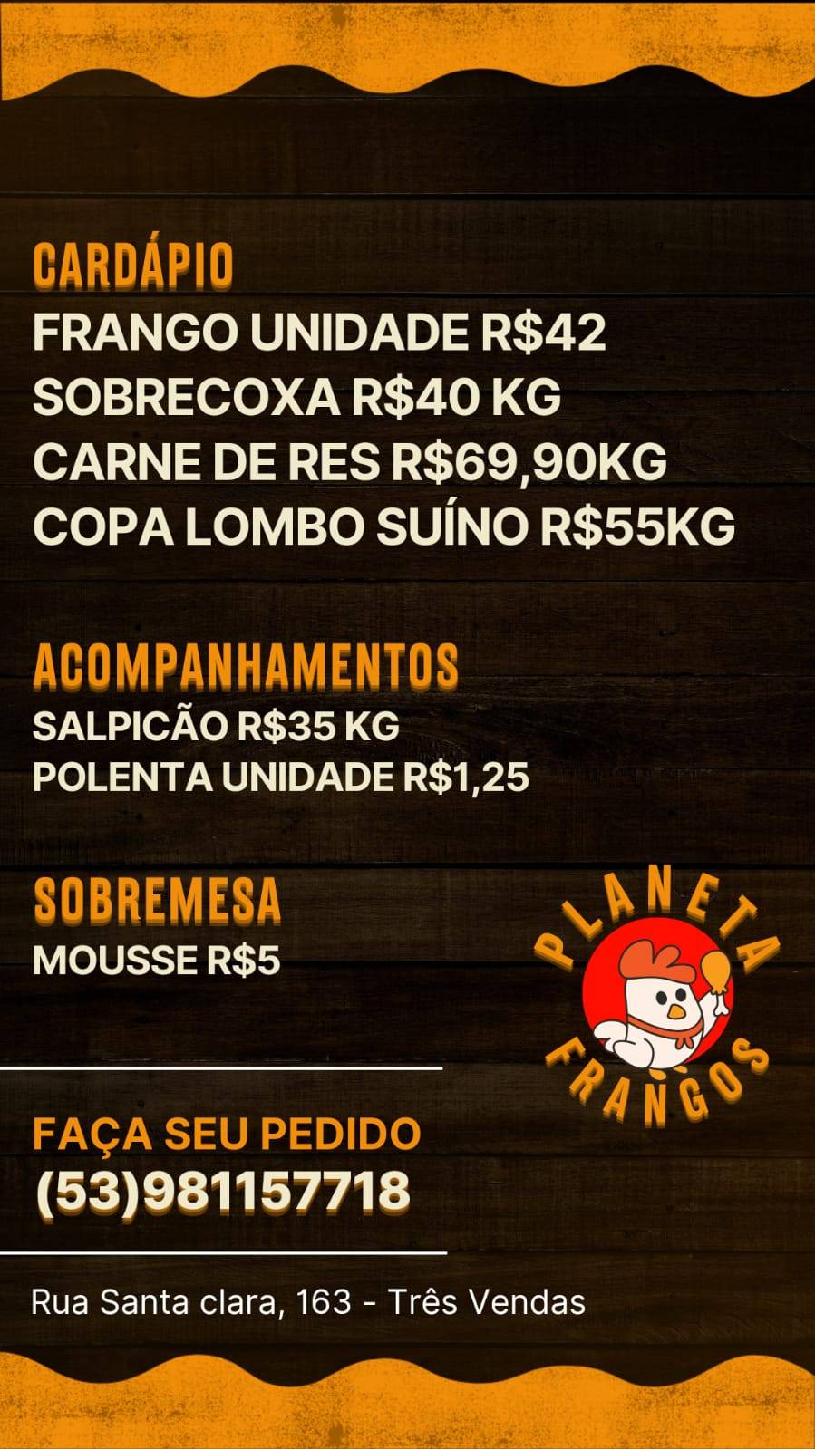 Planeta Frangos cardápio