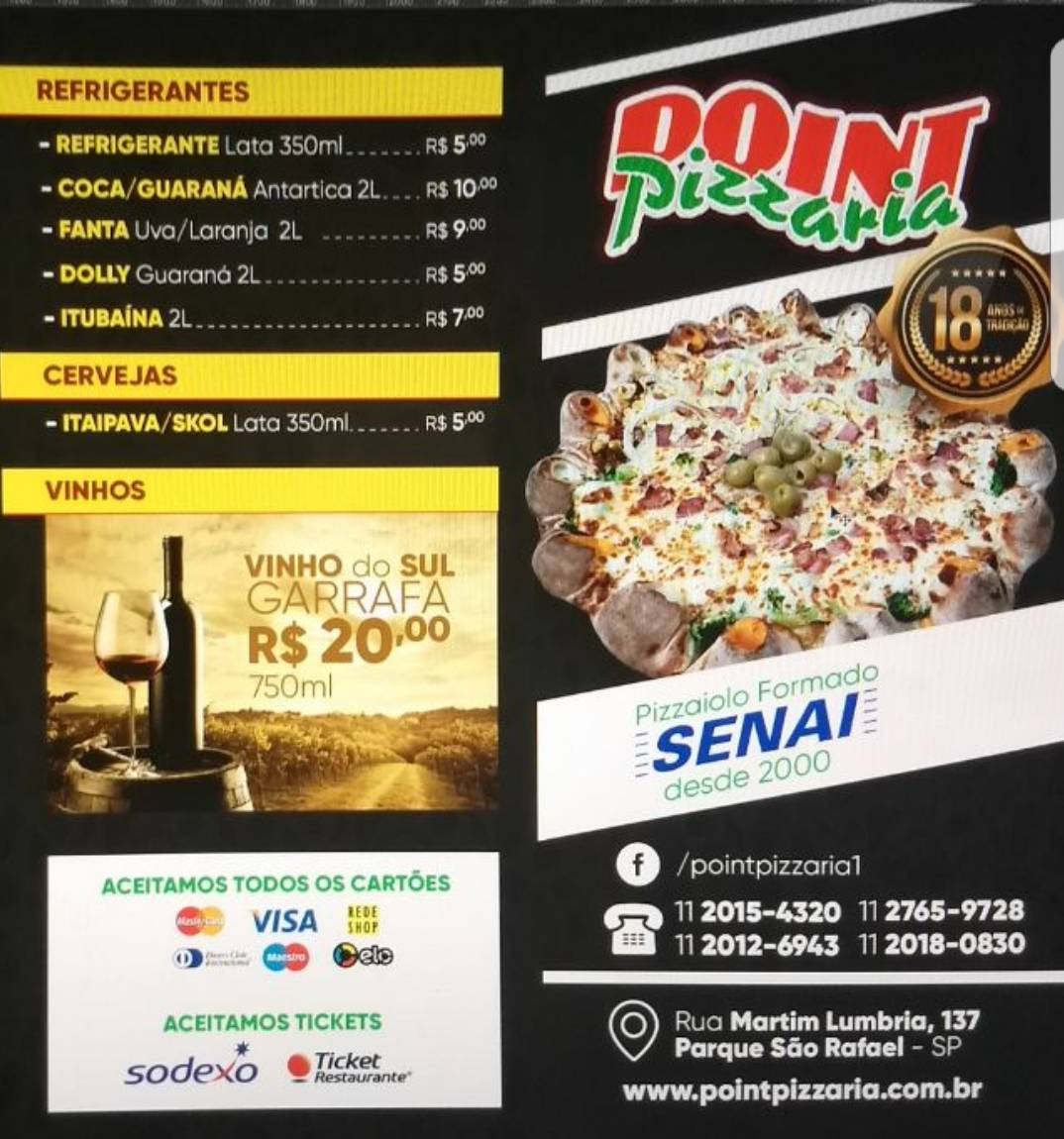 Point Pizzaria cardápio