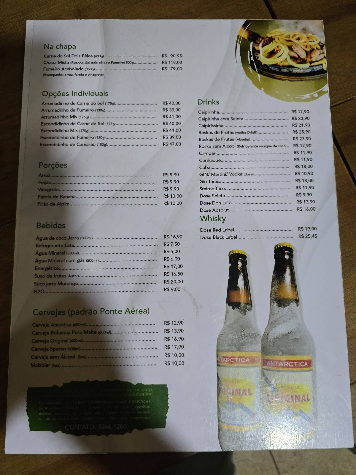 Ponte Aérea Bar cardápio