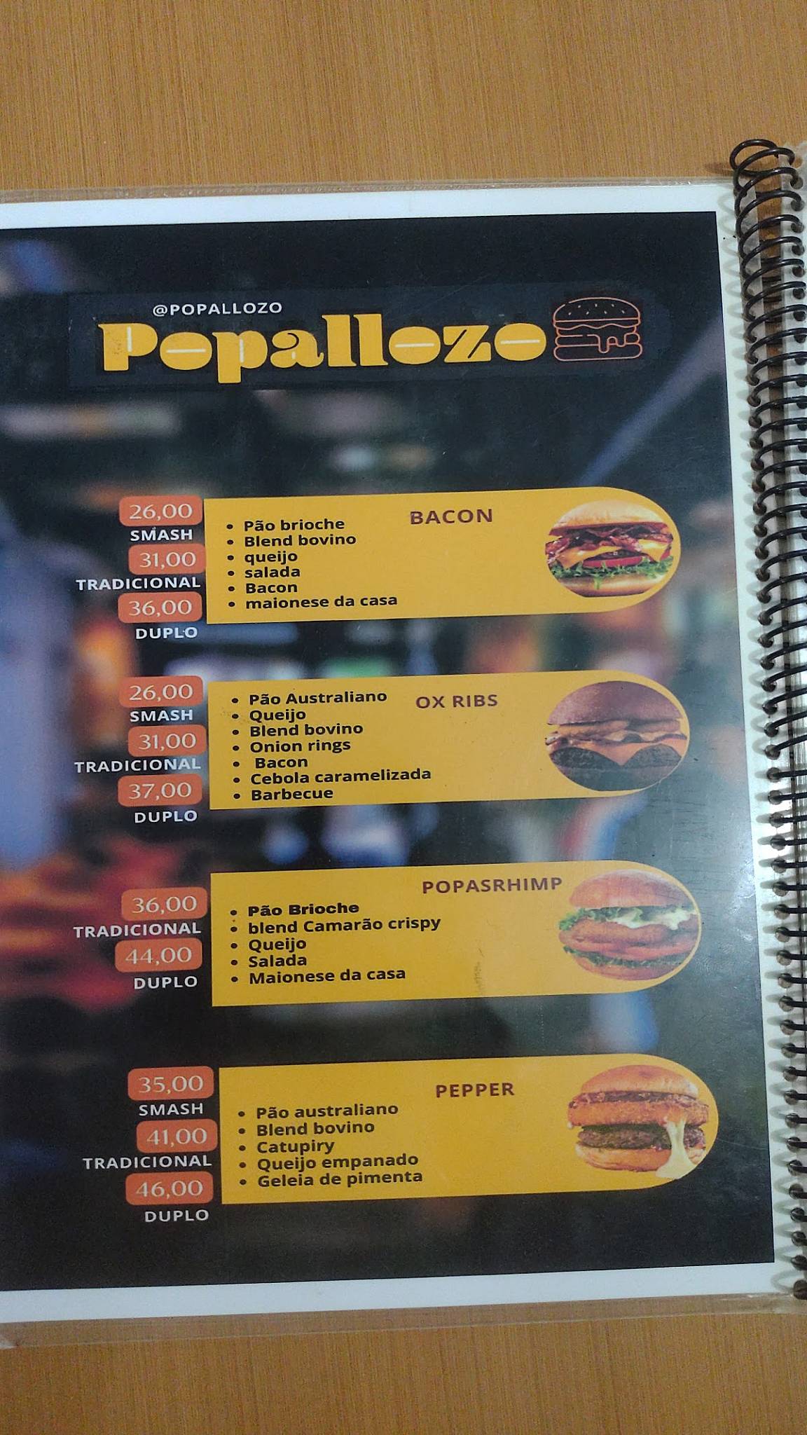 Popallozo cardápio
