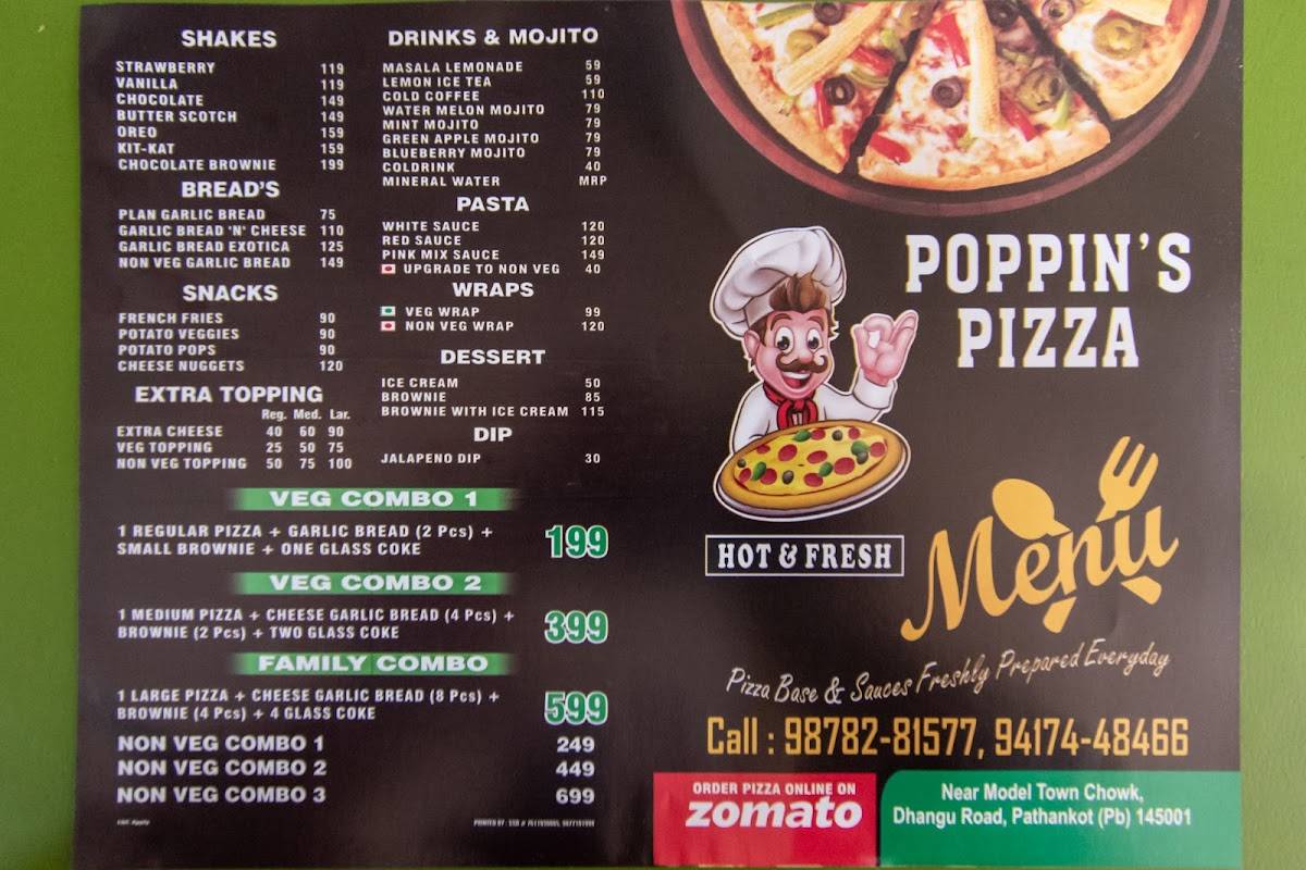 Poppin's Pizza menu