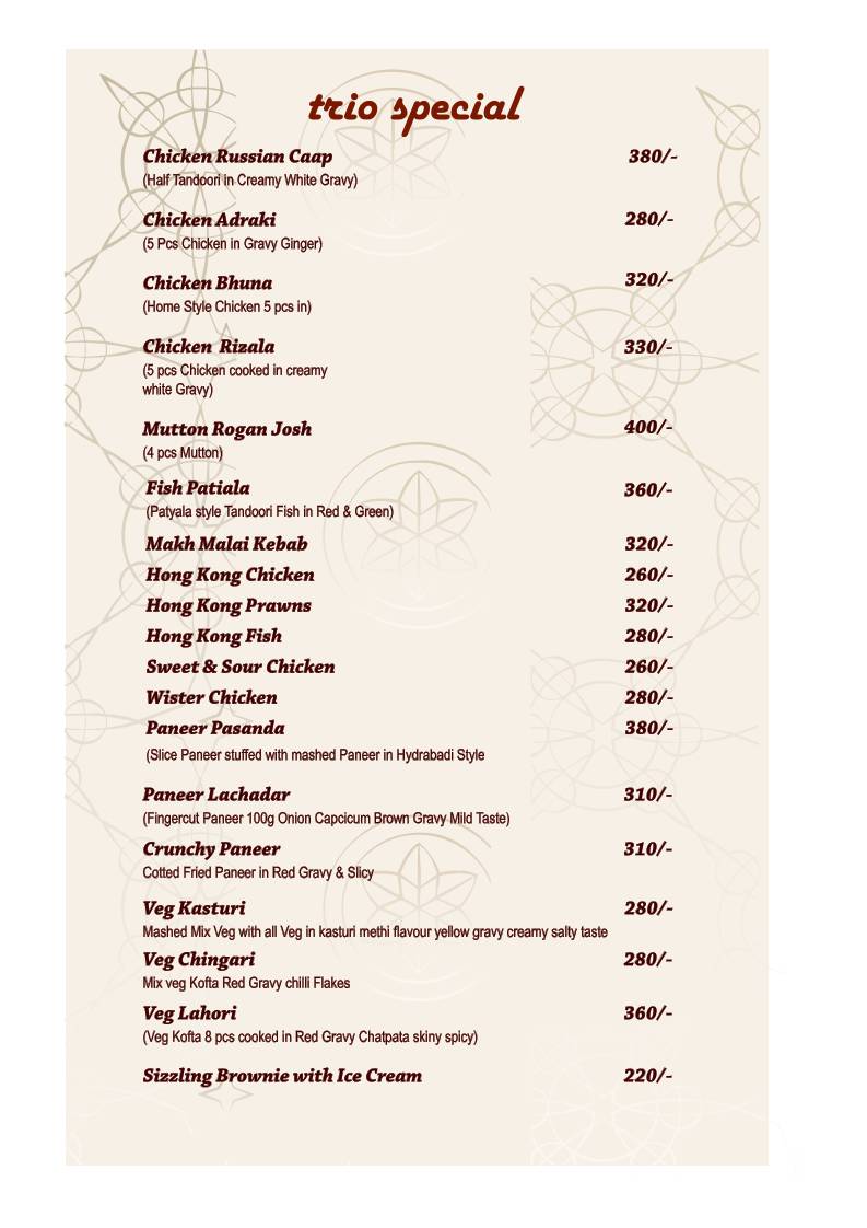 Trio- The Family Restaurant menu