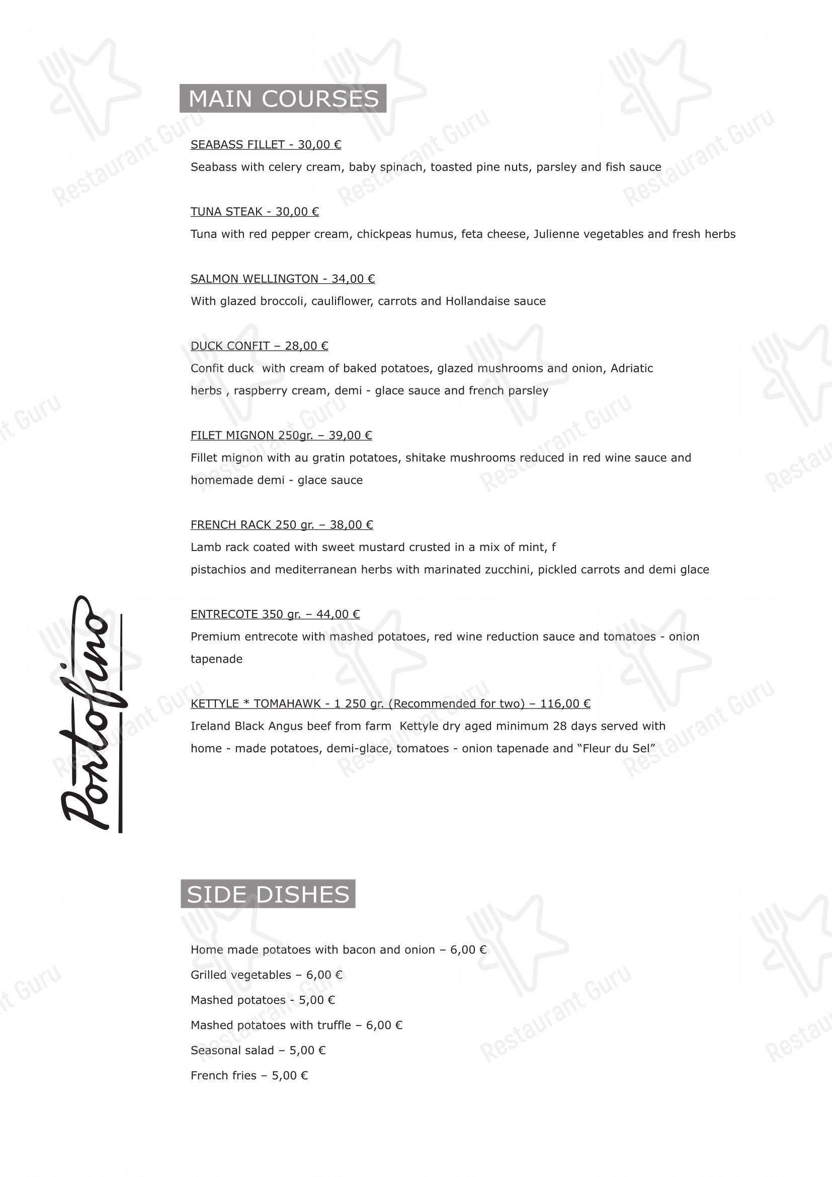 Menu per Portofino ristorante