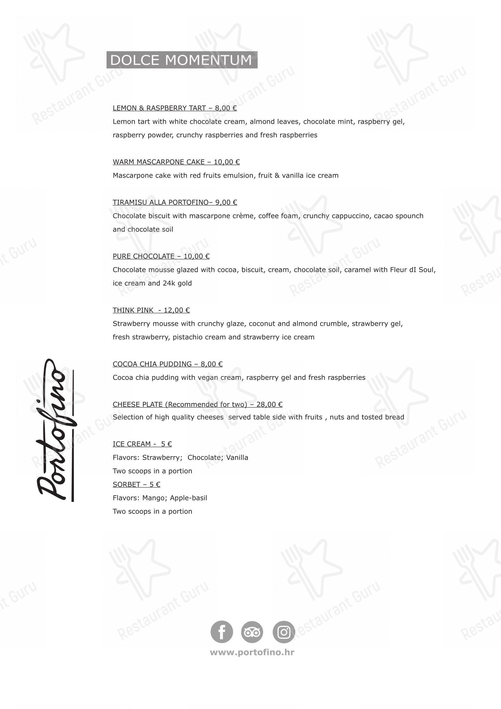 Menu per Portofino ristorante