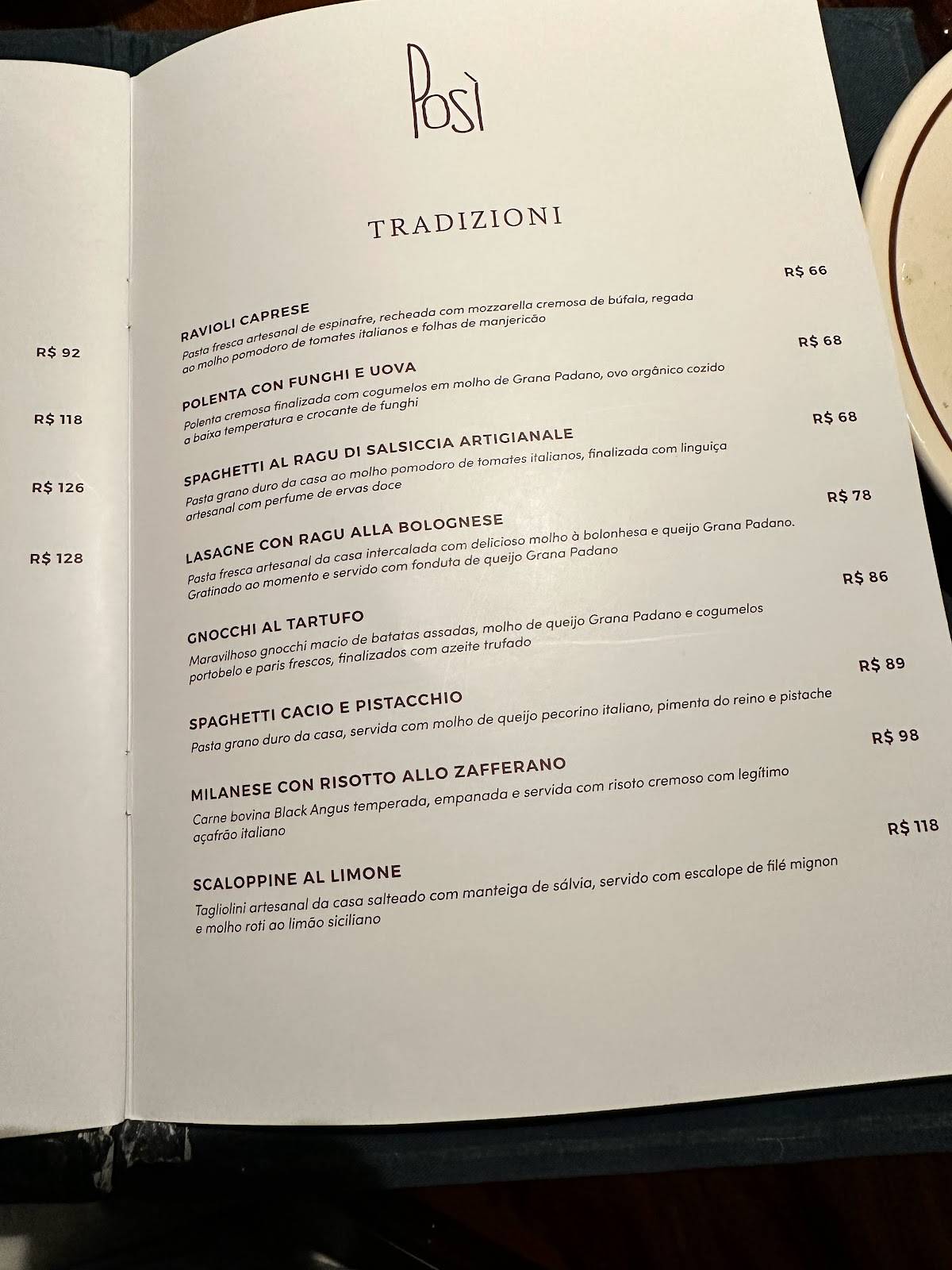 Menu em Posì Mozza & Mare restaurante, Rio de Janeiro