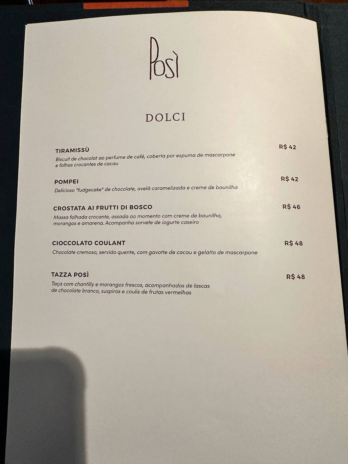Menu em Posì Mozza & Mare restaurante, Rio de Janeiro