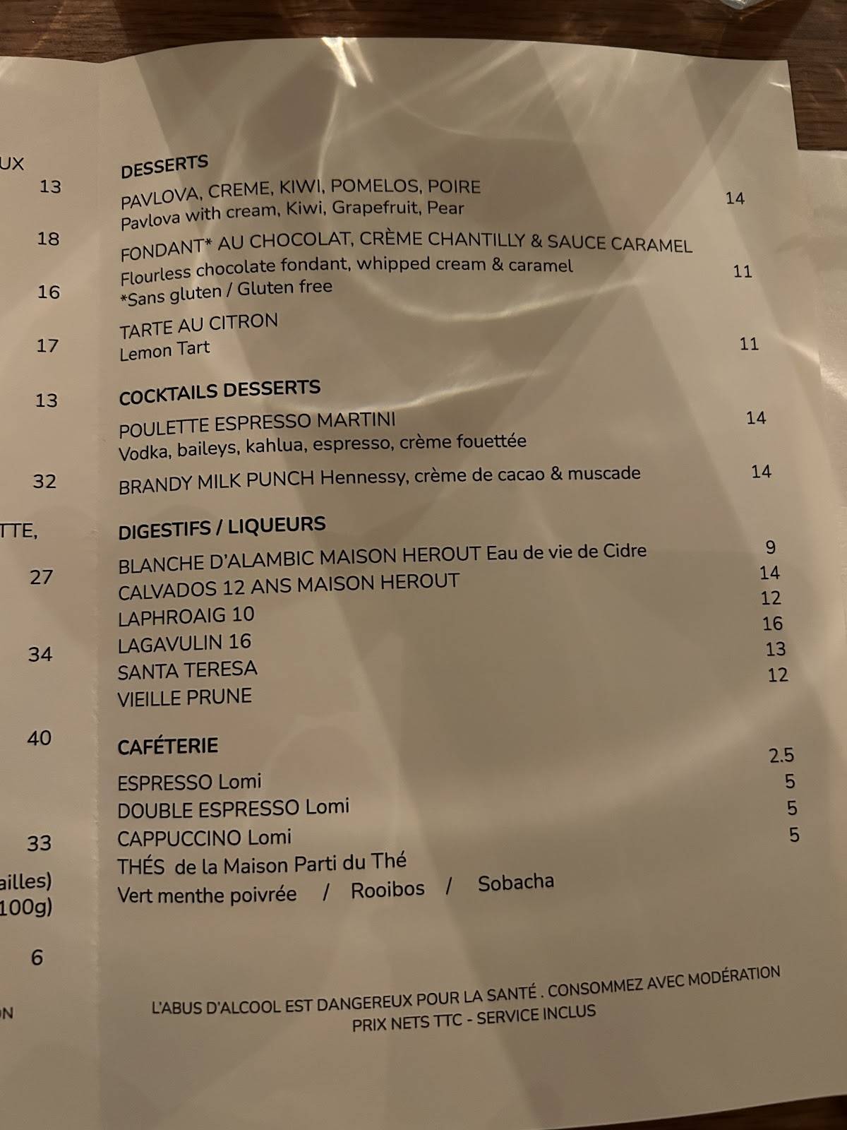 Menu de Poulette