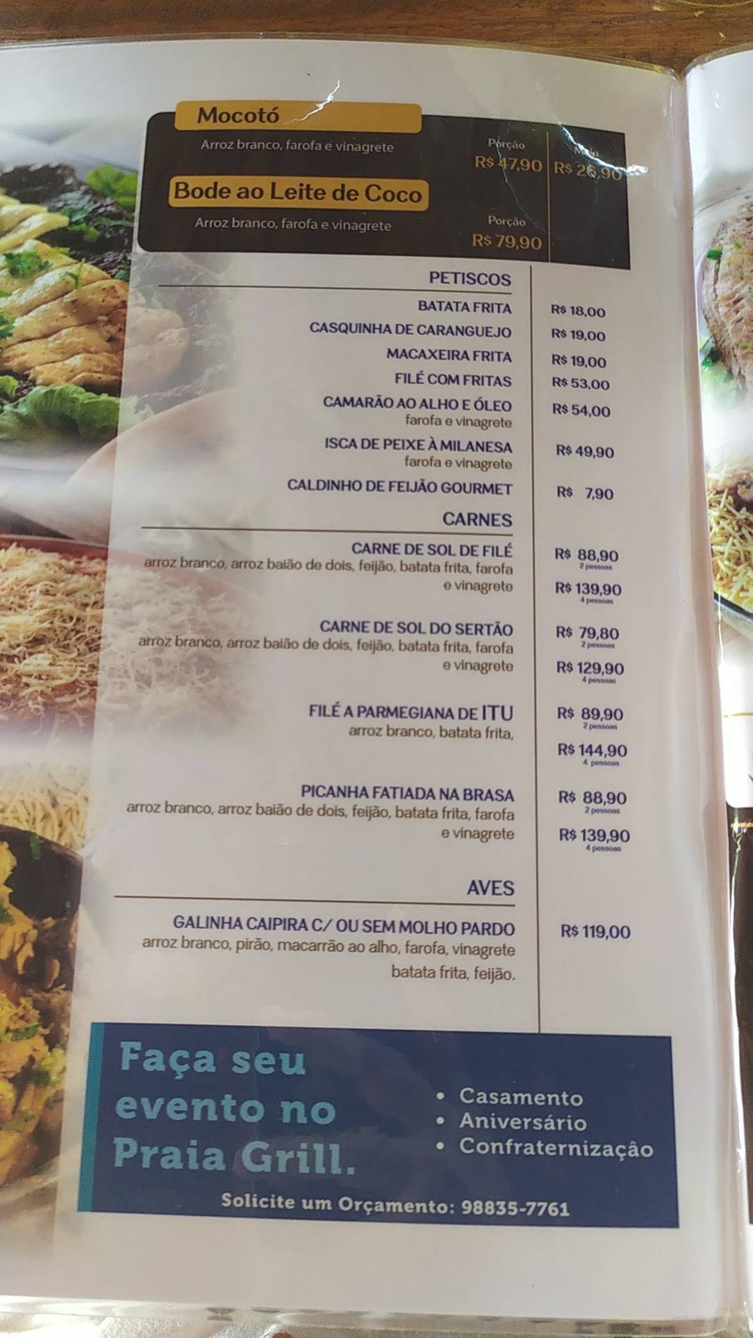 Praia Grill cardápio