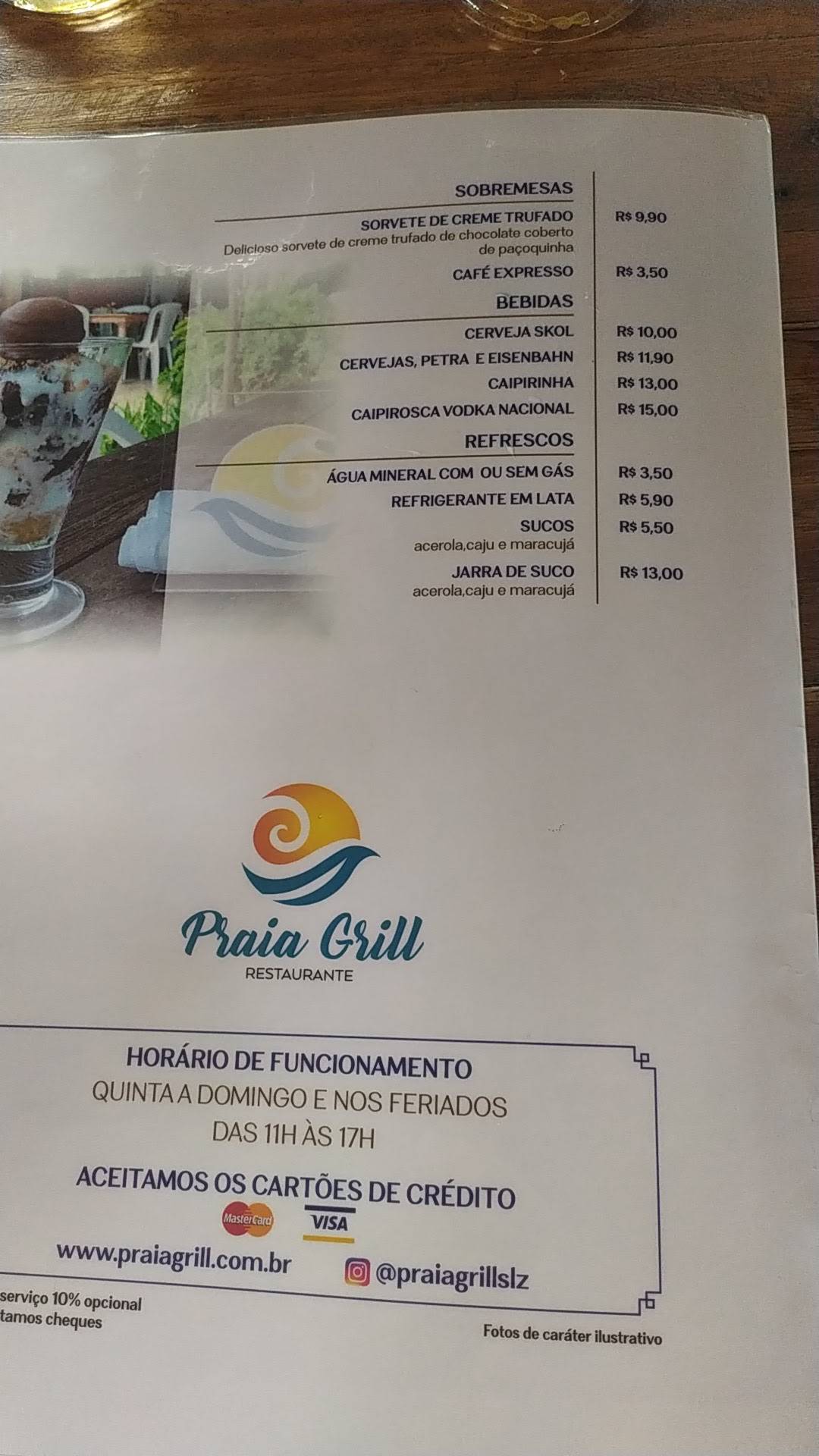 Praia Grill cardápio