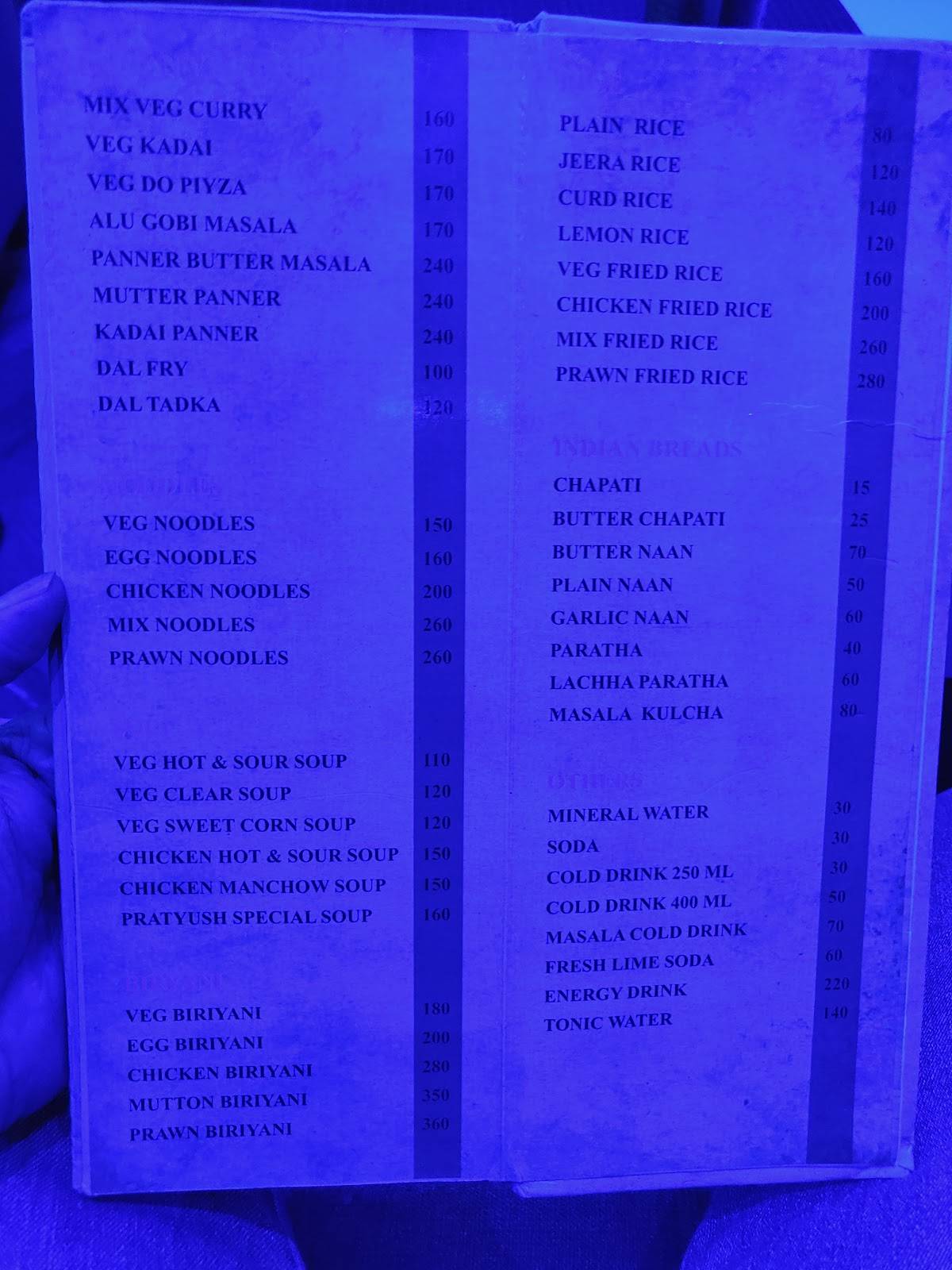 Pratyush Bar & Restaurant menu