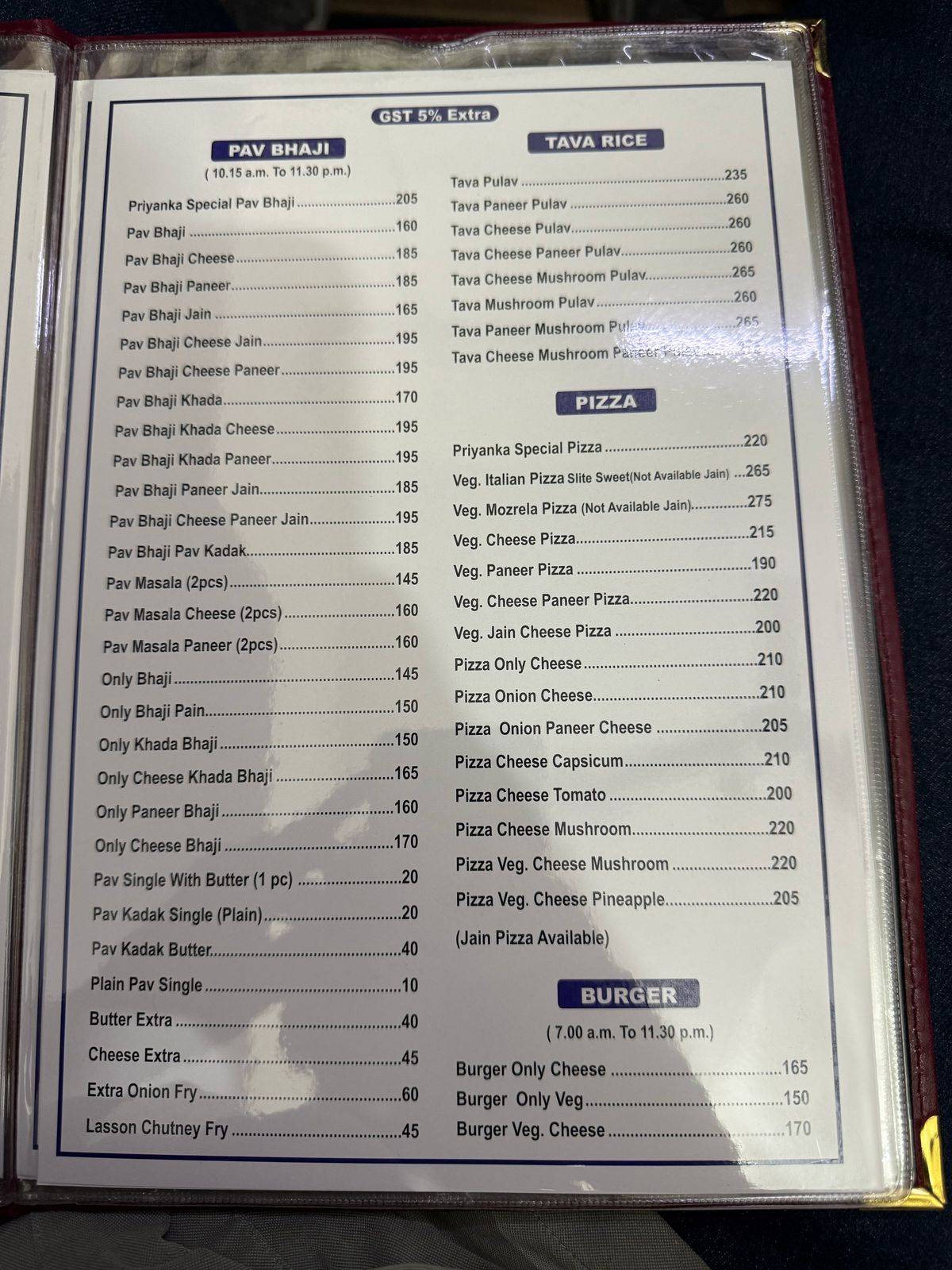 Priyanka pure veg restaurant menu