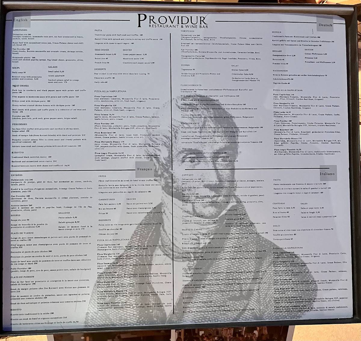 Menu di Providur restaurant & wine bar 