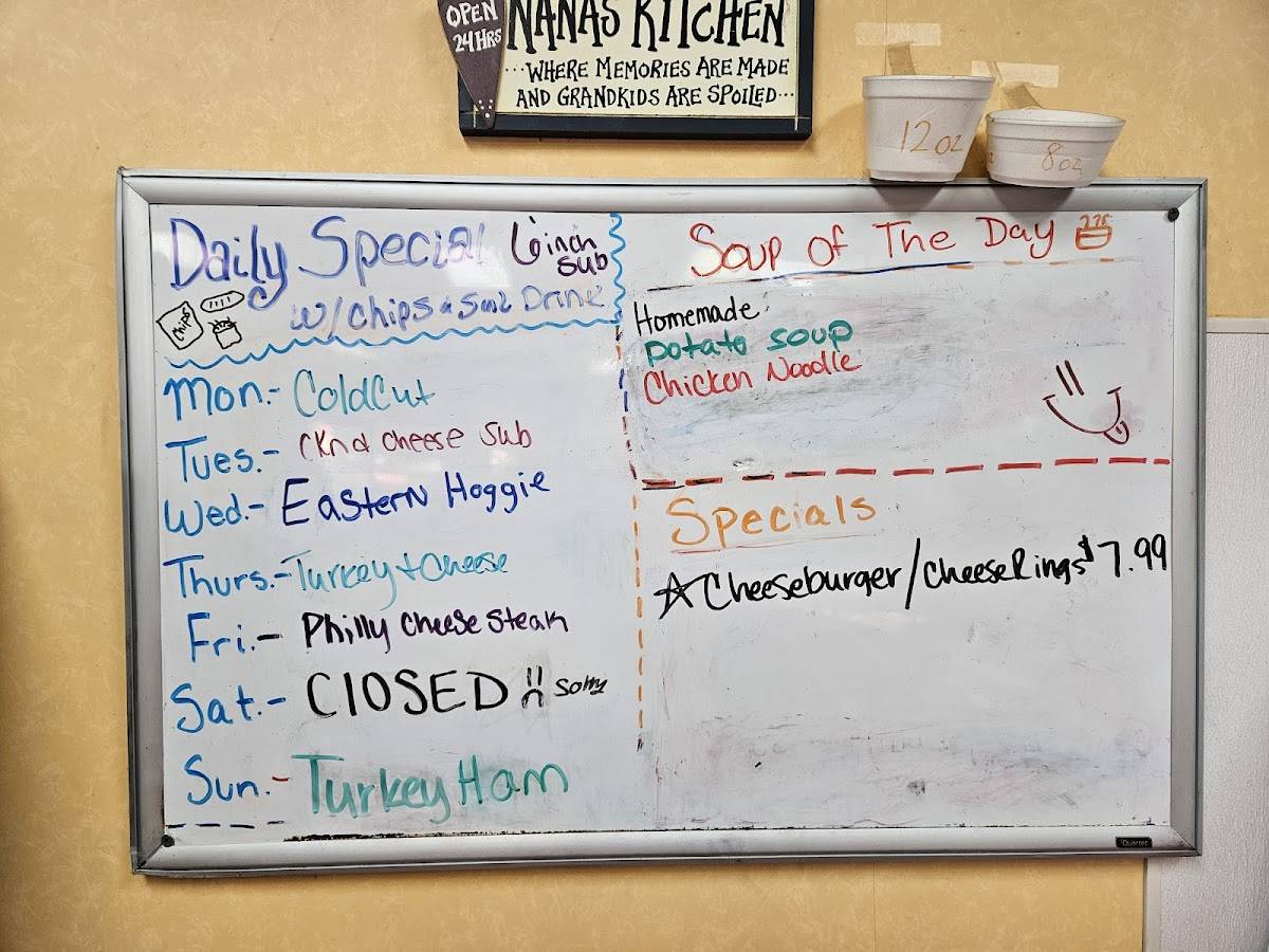 Menu at Bill & Ruth's Subs and Burgers restaurant, Pryor