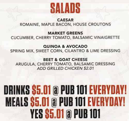 Menu de Pub 101