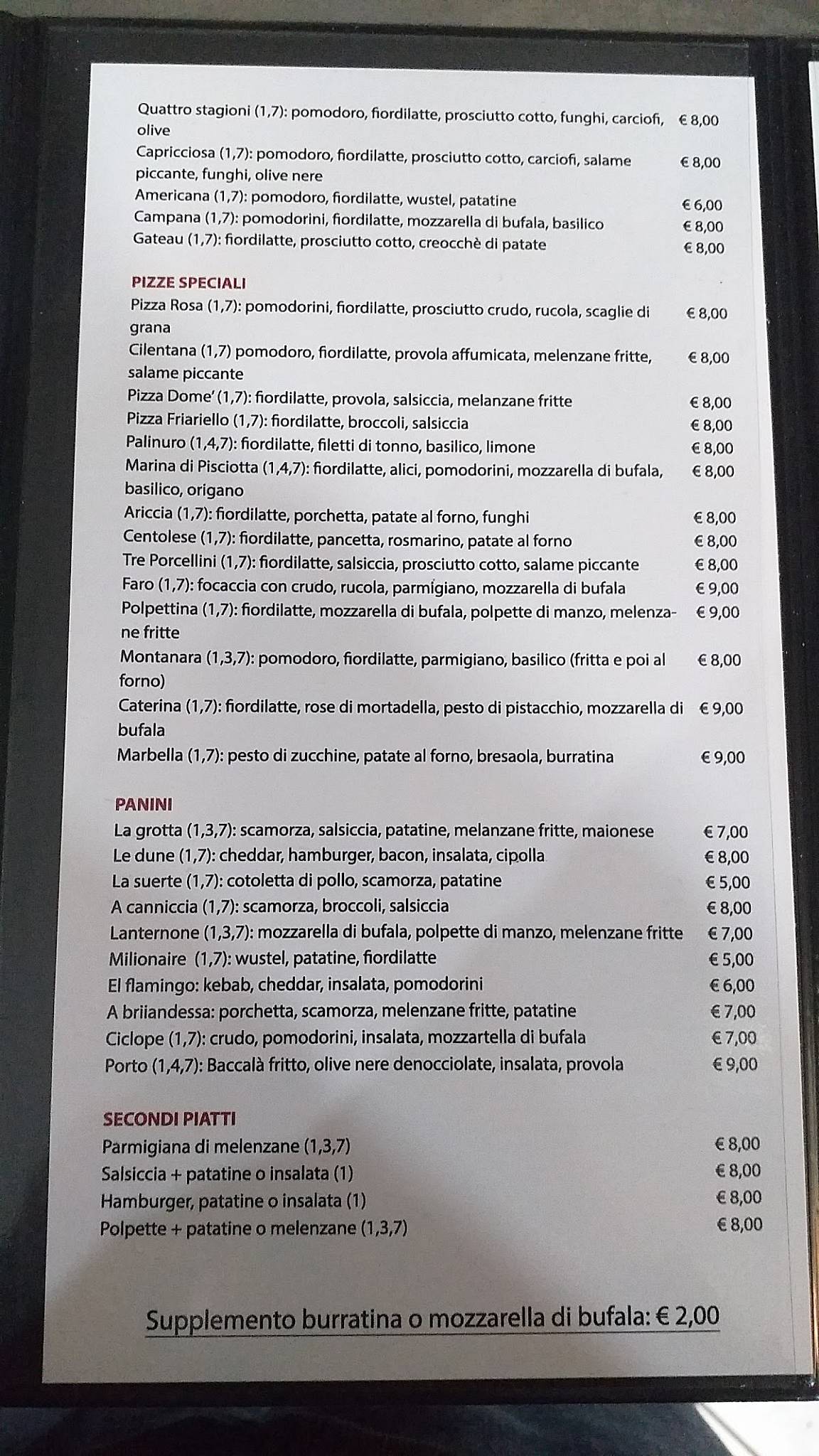 Menu di Pub Petite Rosa 