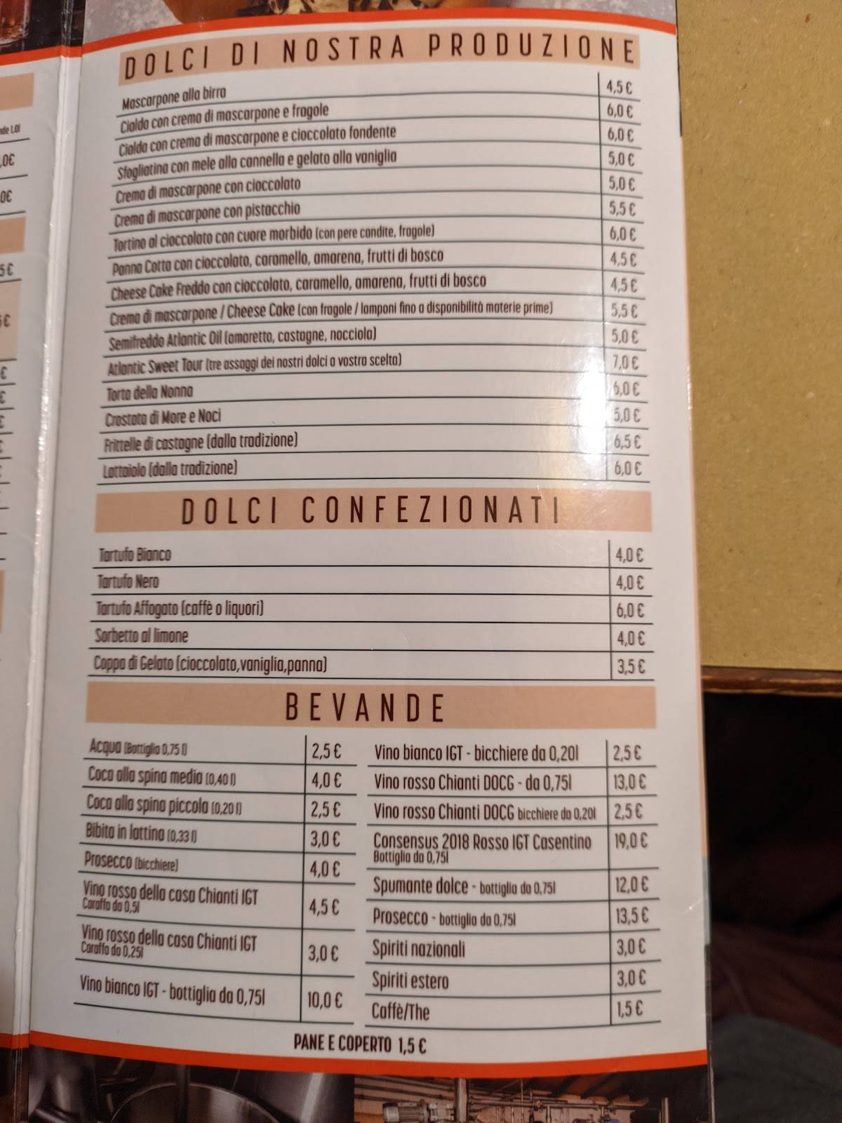 Menu di Ristorante Atlantic Oil 