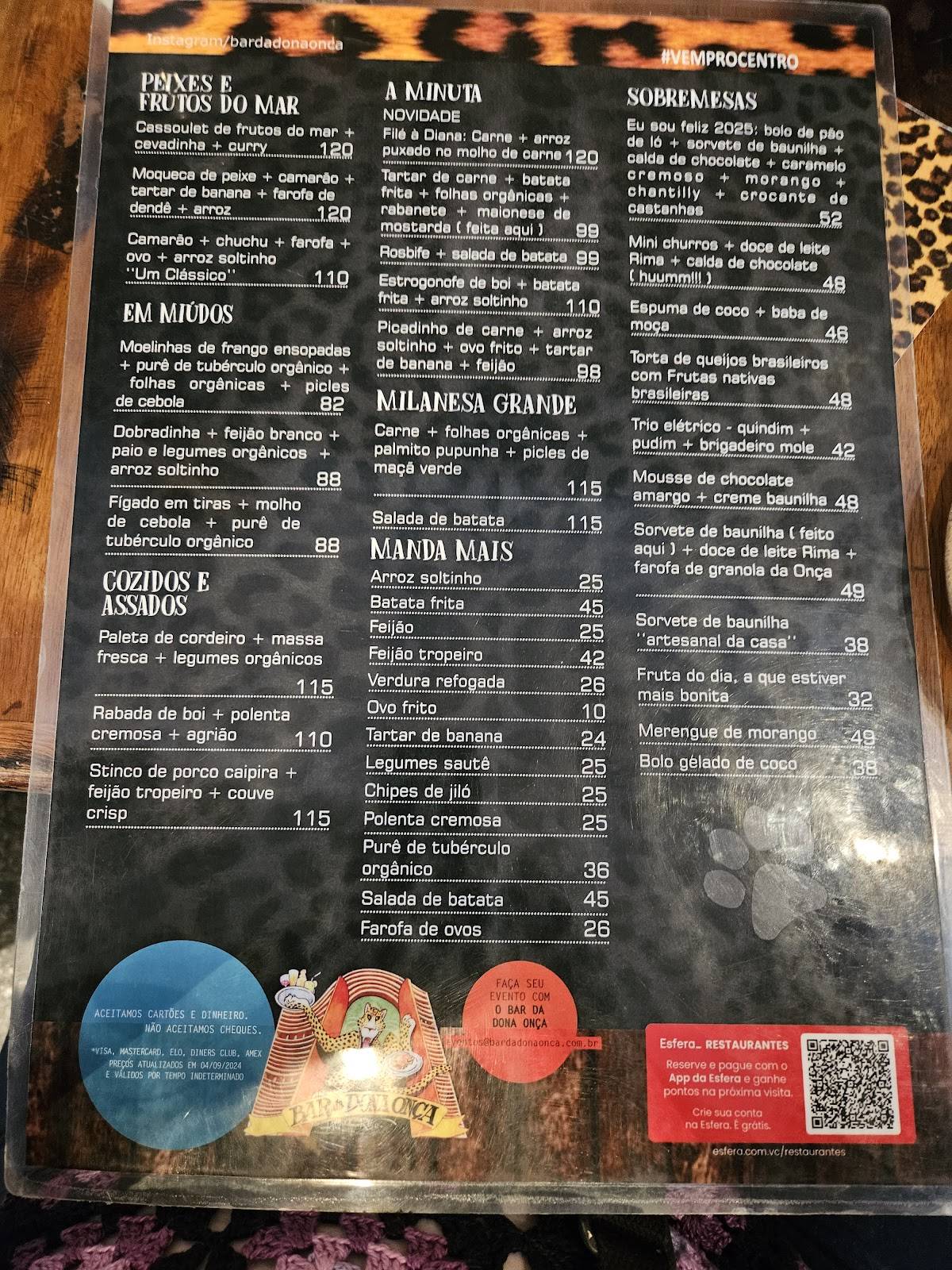 Bar da Dona Onça cardápio