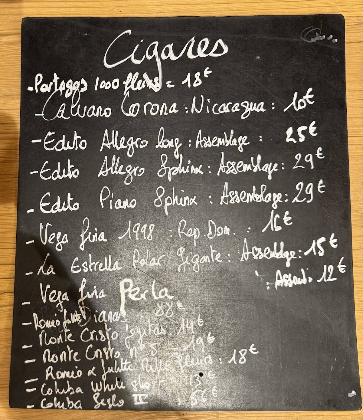 Menu de Barbacane Bar