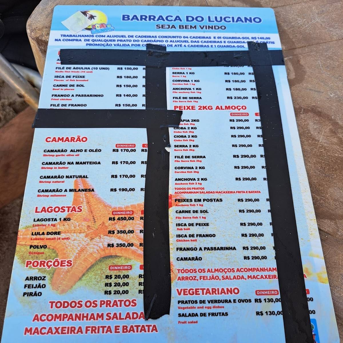 Barraca do Luciano cardápio