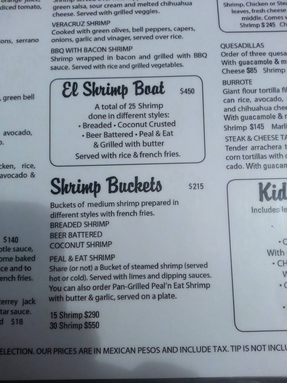 Menu at Barrio Olas Altas (Shrimp Bucket), Mazatlán