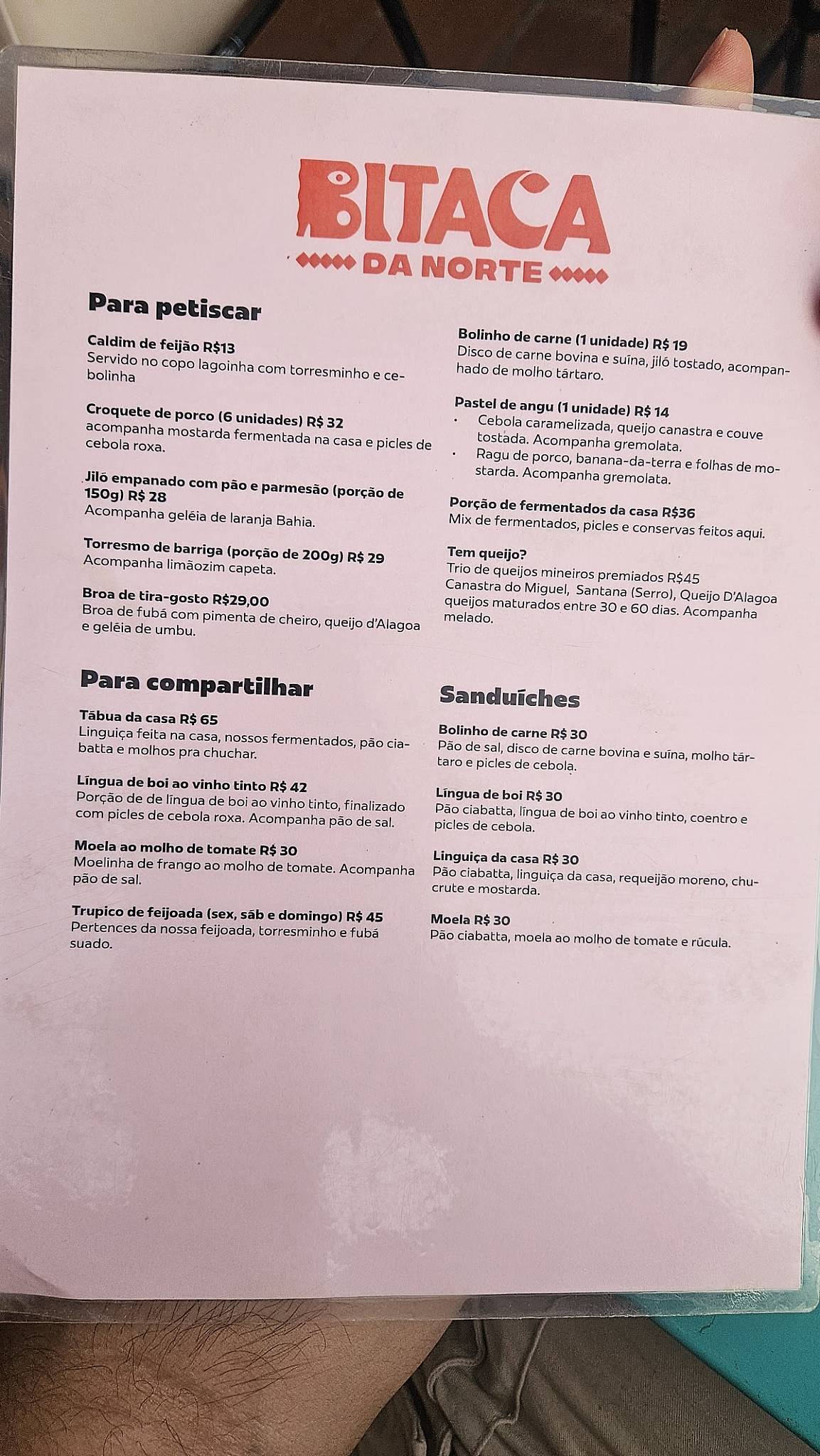 Bitaca da Norte cardápio
