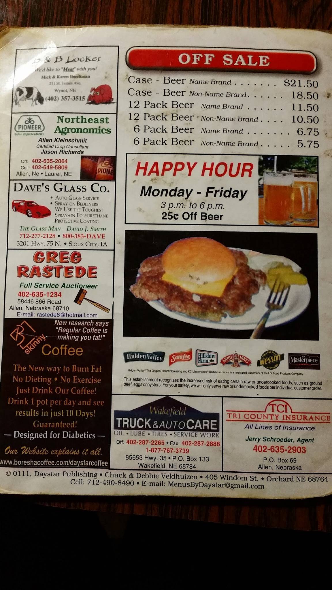 Menu at Bob's Bar and Grill, Martinsburg