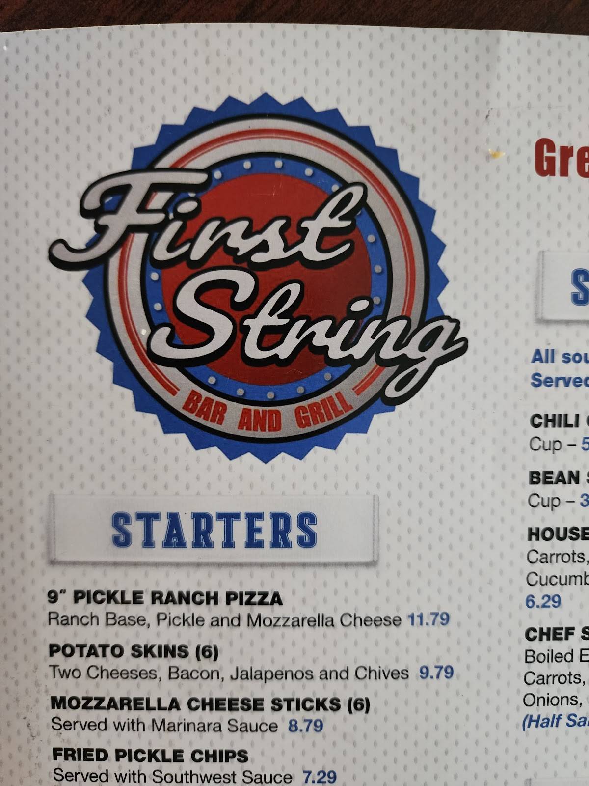 Menu at First String Bar & Grill, Louisville